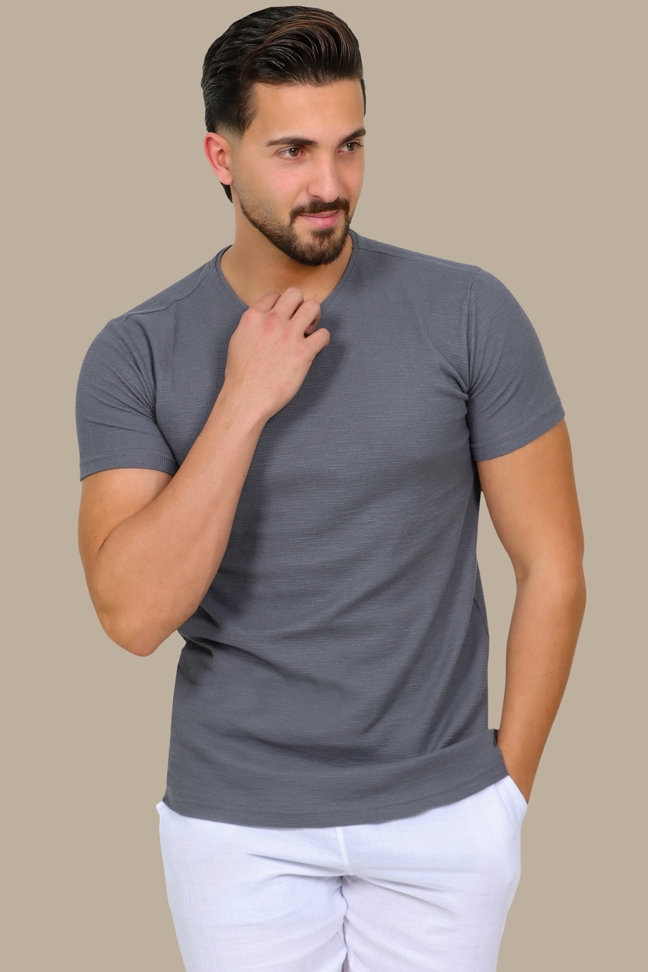 Grey Structured Pattern T-Shirt