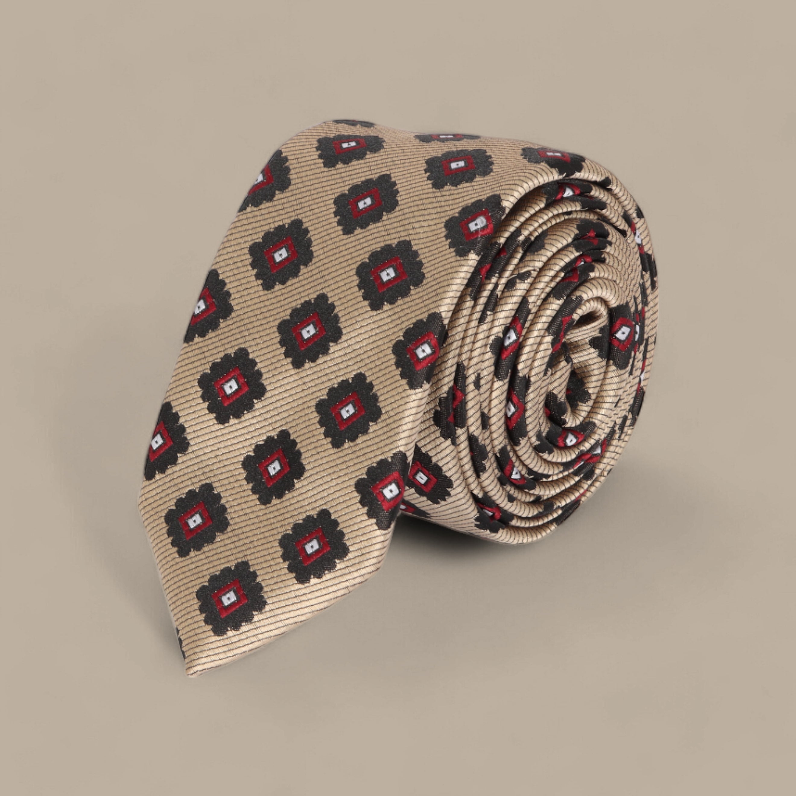 Beige Tie Set with Big Diamond Pattern