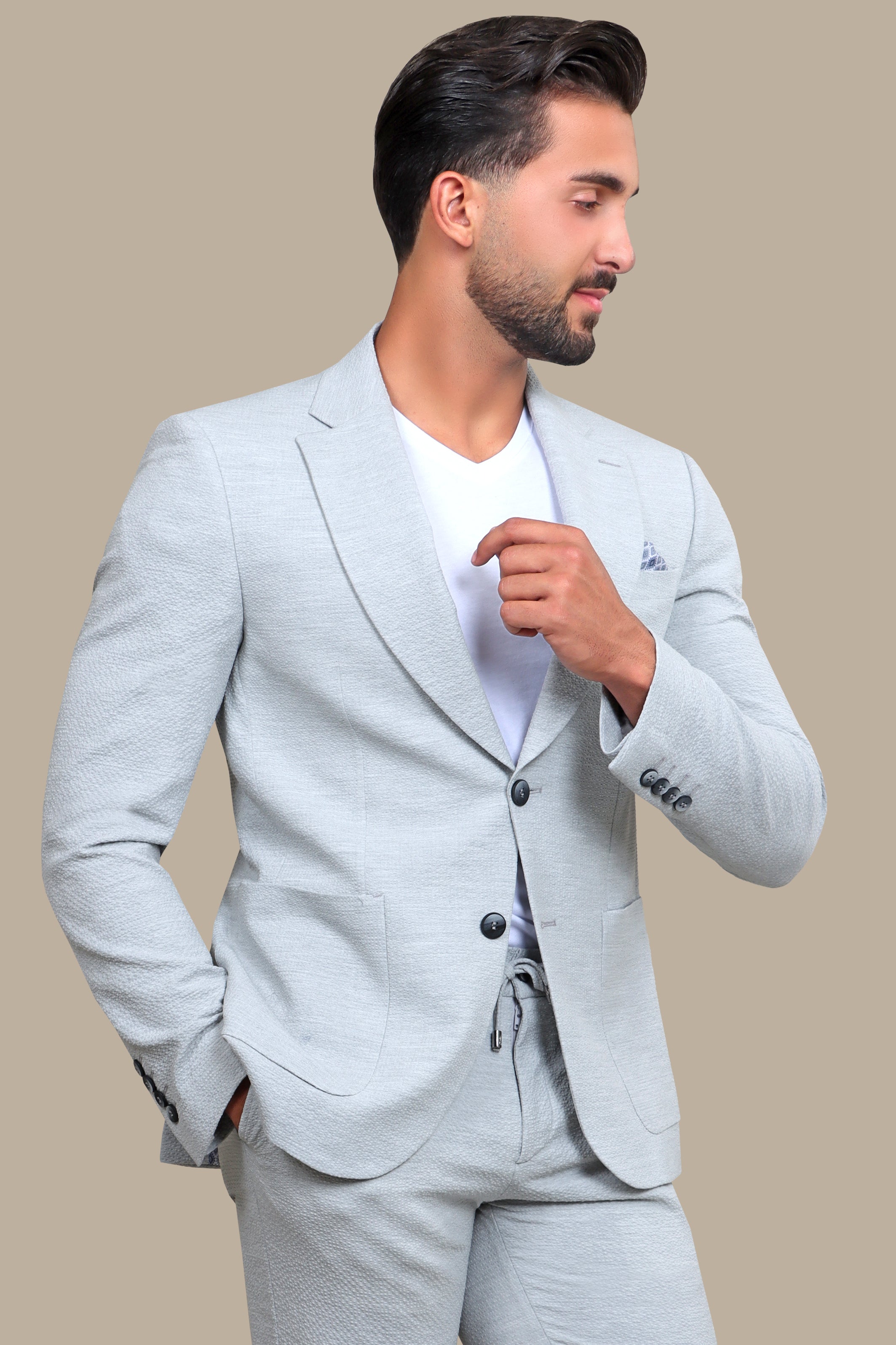 Timeless Travel Suit: Light Gray with Patch Pockets