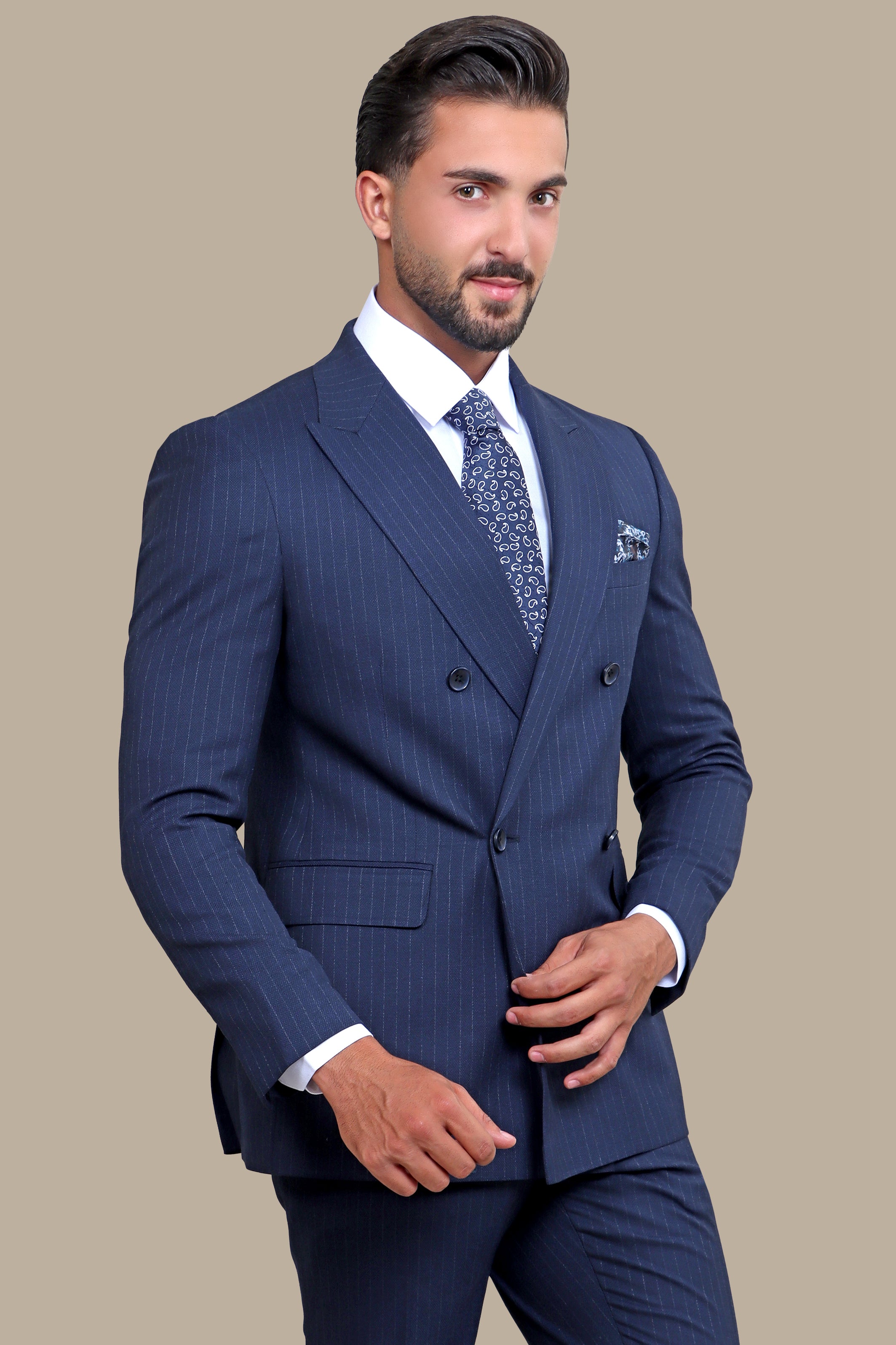 Navy Stripes: A Double-Breasted Style Statement