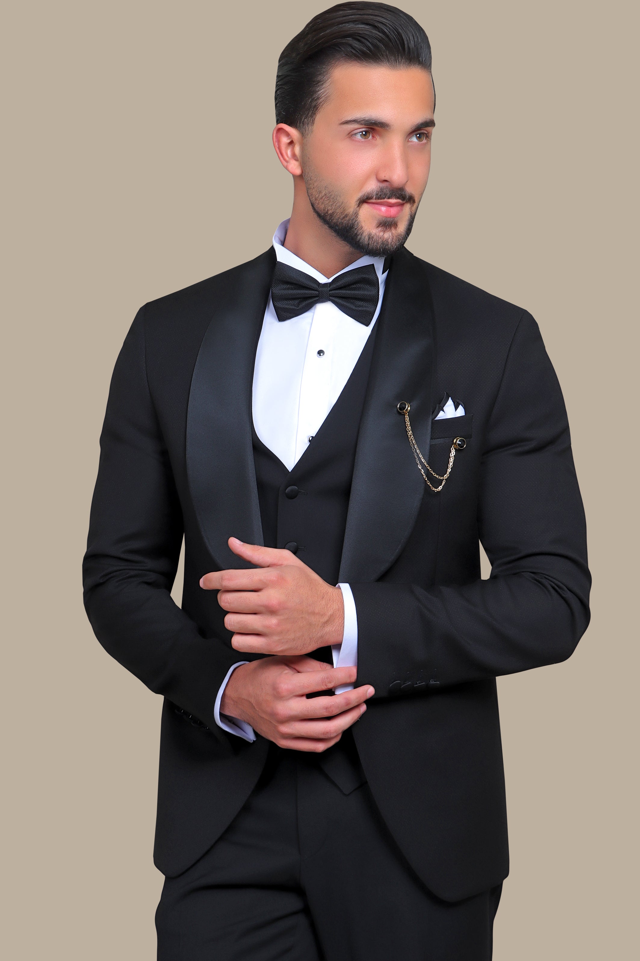 Sophisticated Elegance: Black Wide Shawl Collar Tuxedo for Timeless Style