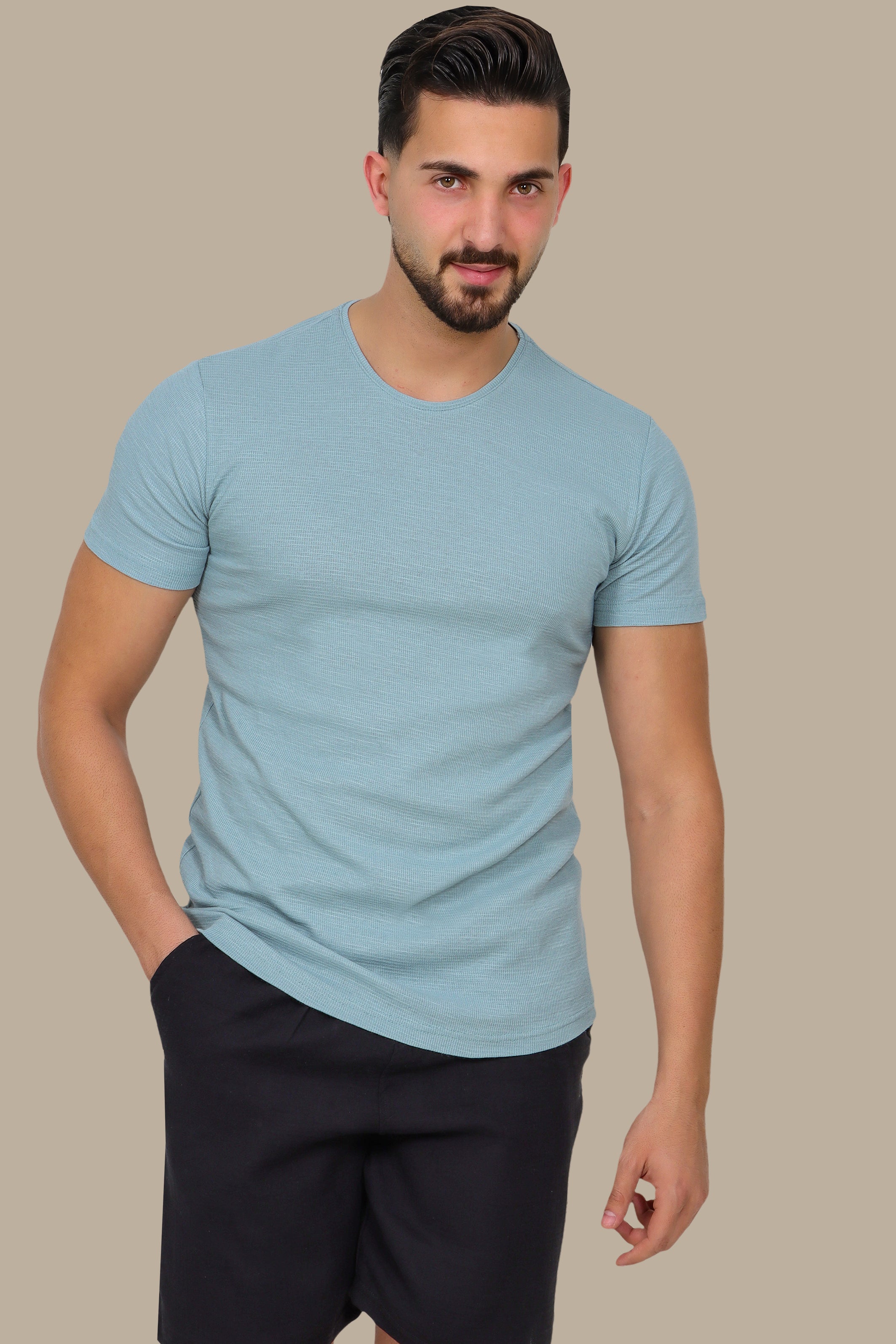Turquoise Structured Square Pattern T-Shirt