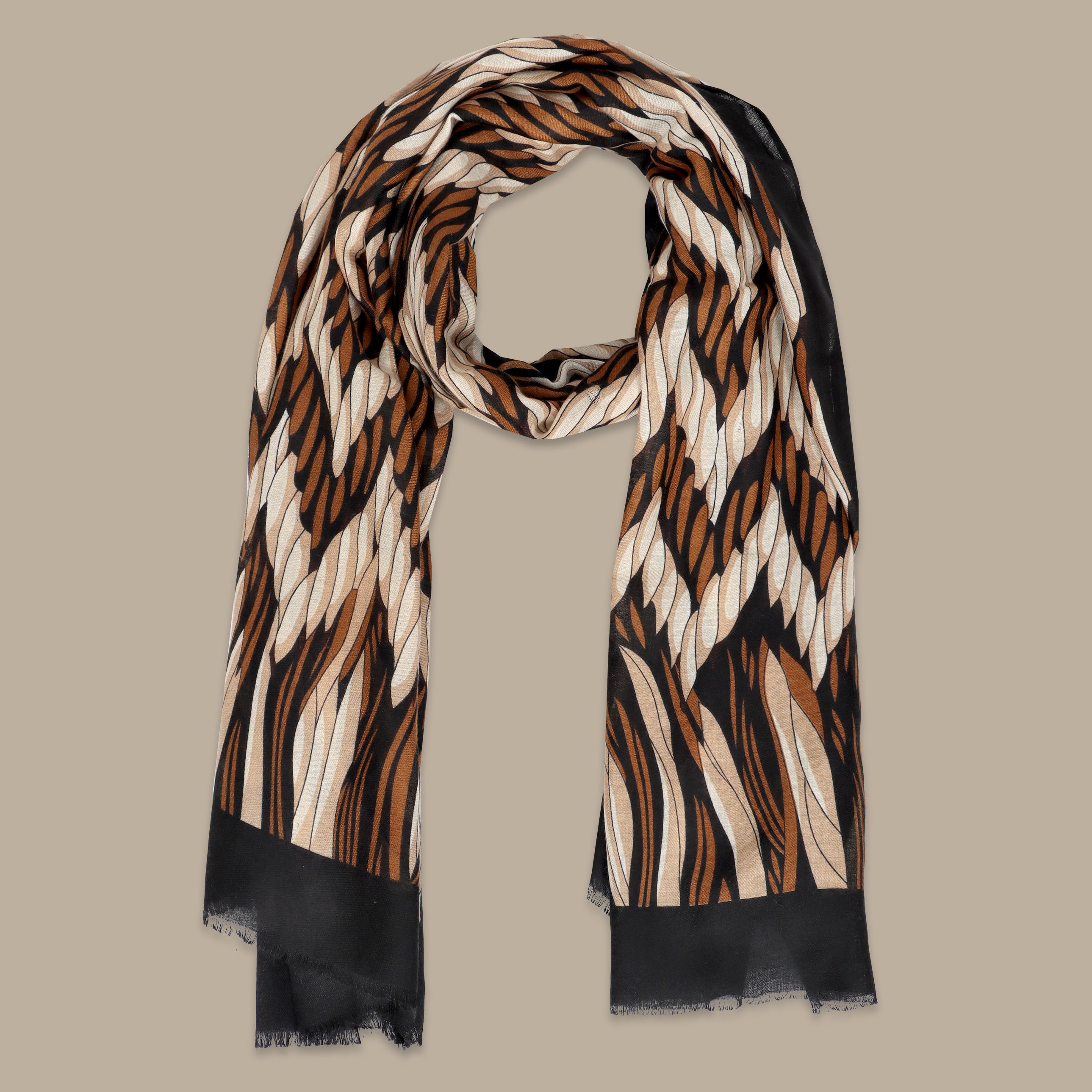 Beige Scarf with Zigzag Ribbed Design