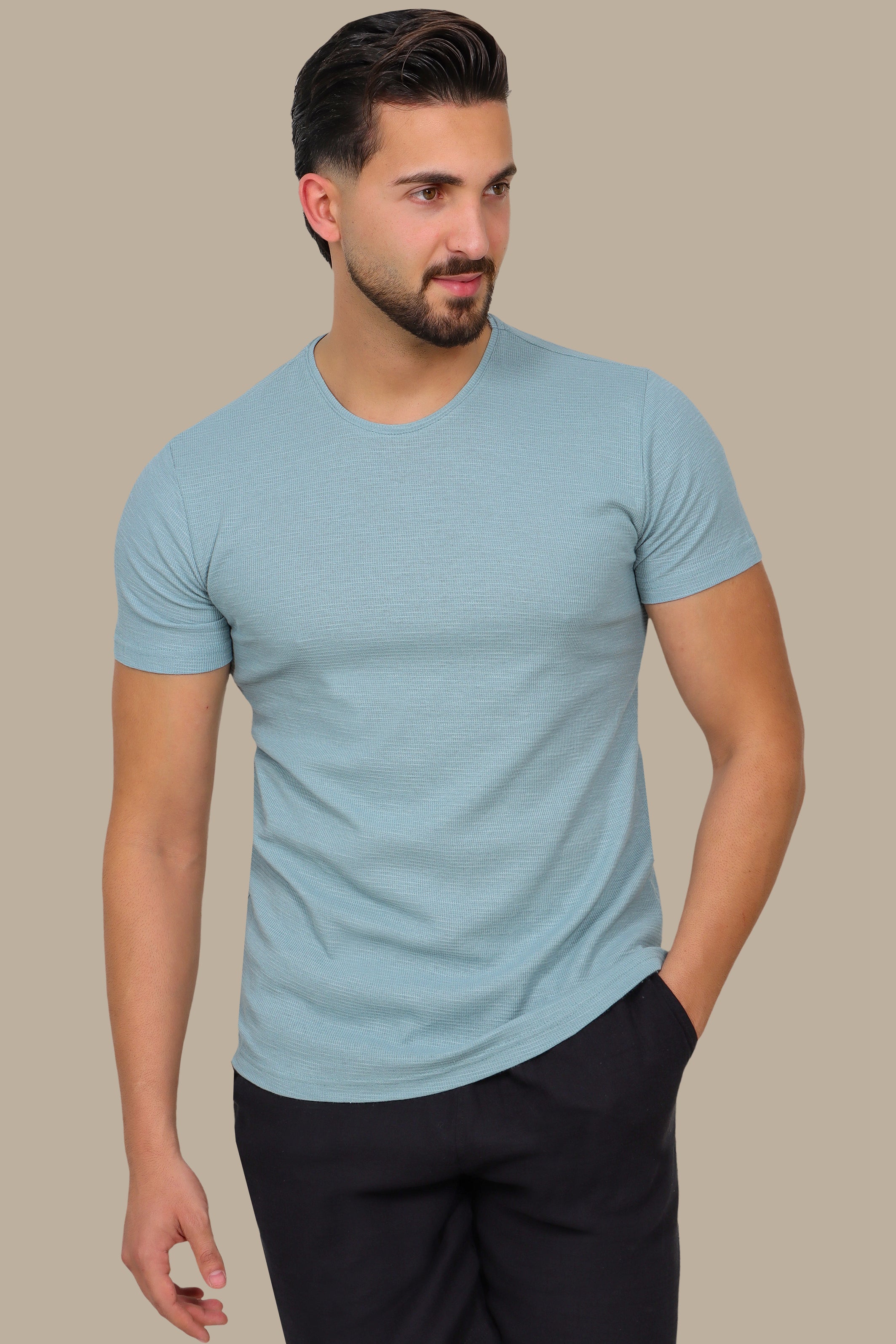Turquoise Structured Square Pattern T-Shirt