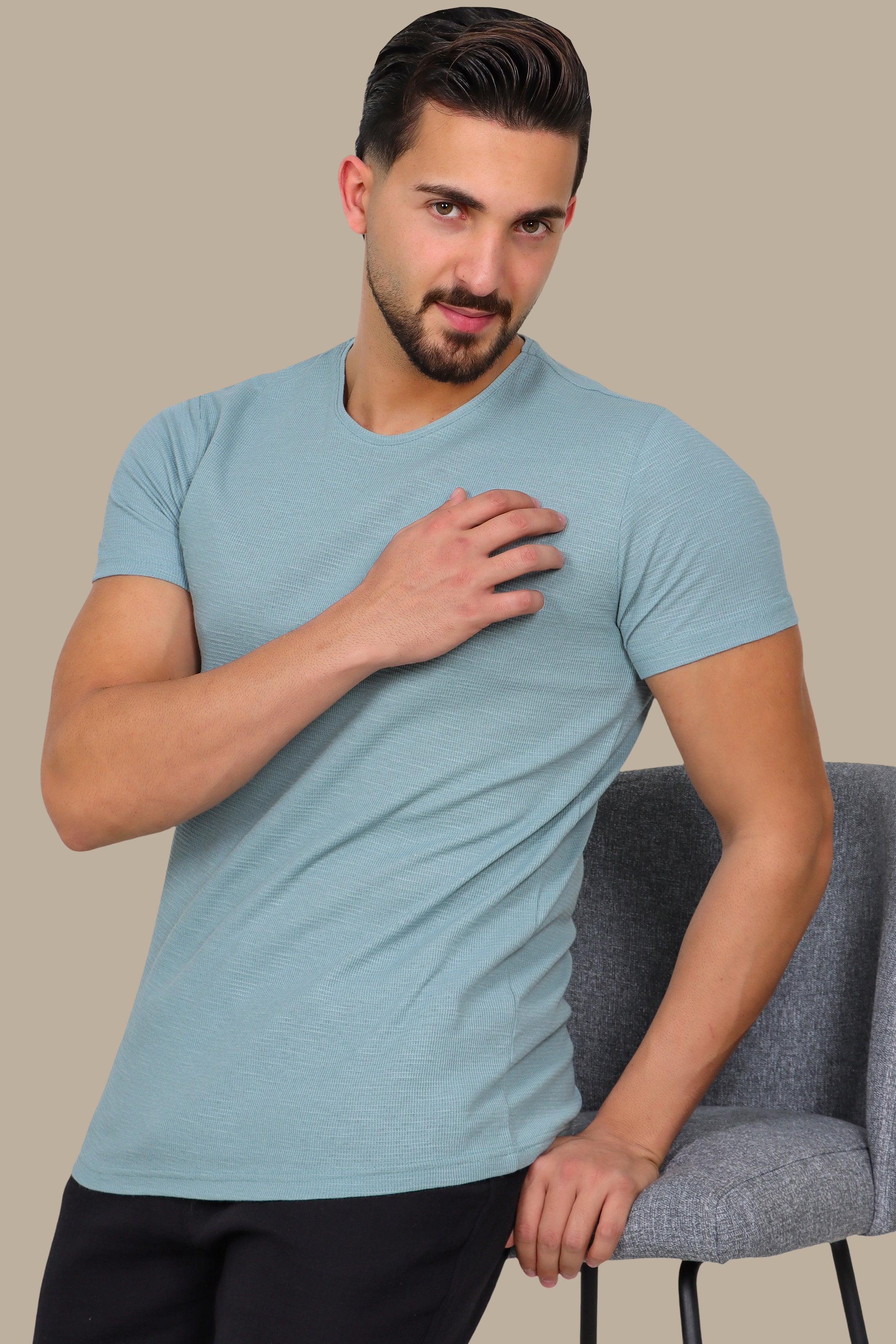 Turquoise Structured Square Pattern T-Shirt
