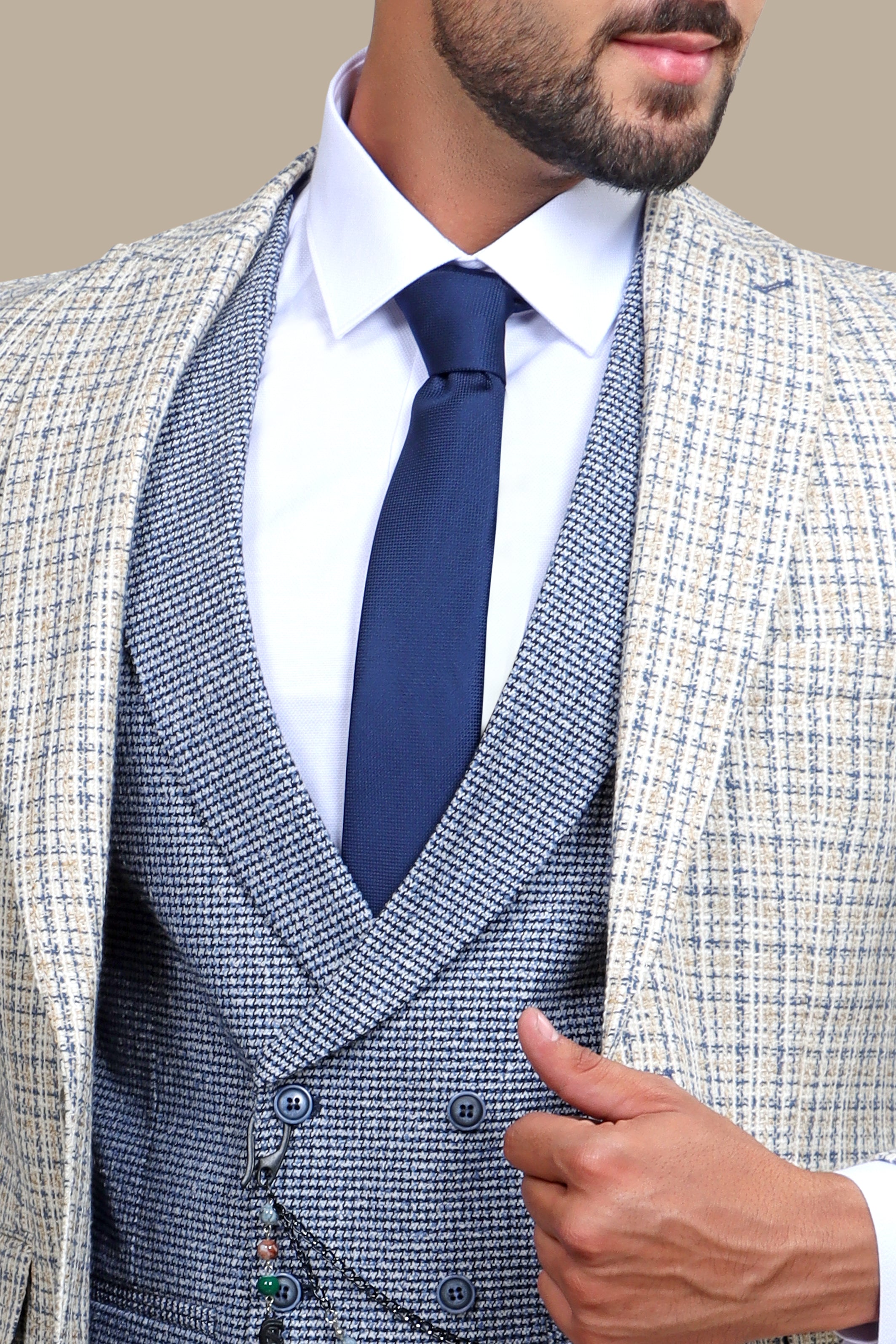 Beige Brilliance: The Ultimate Checked Mix and Match 3-Piece Suit