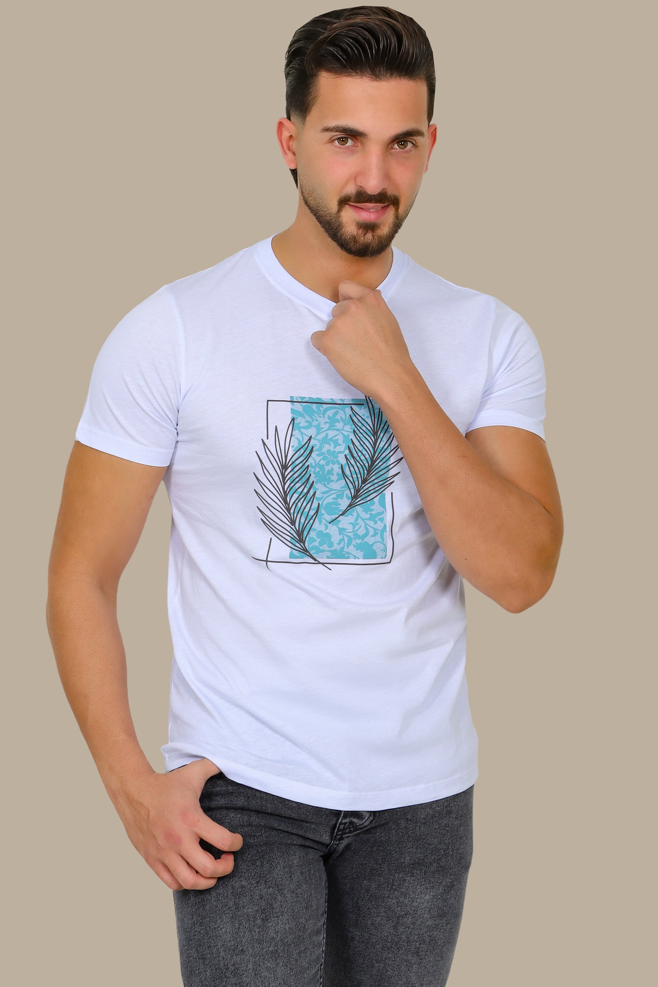 White Leaf Print T-Shirt