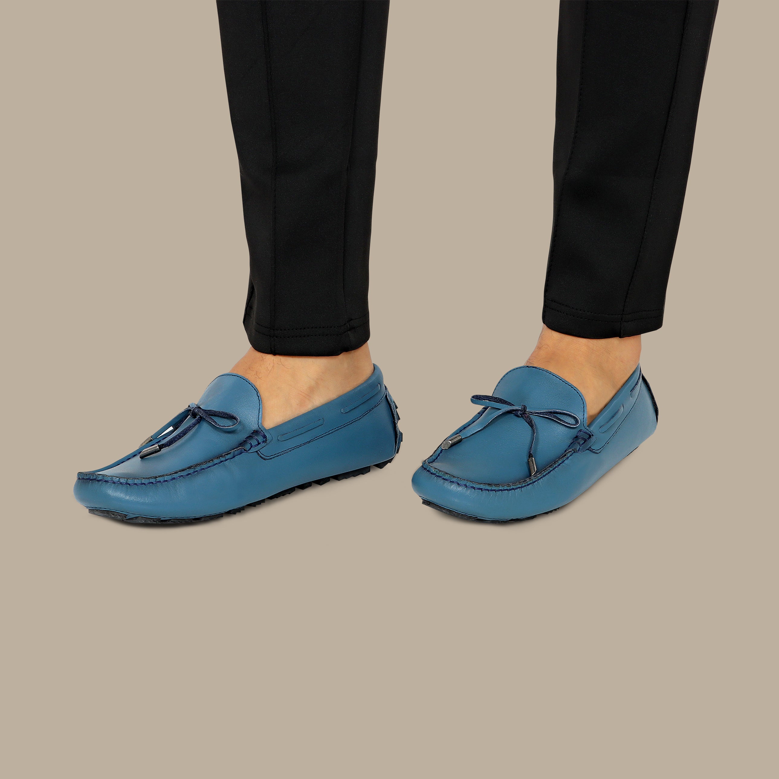 Blue Moccasins with String Detail