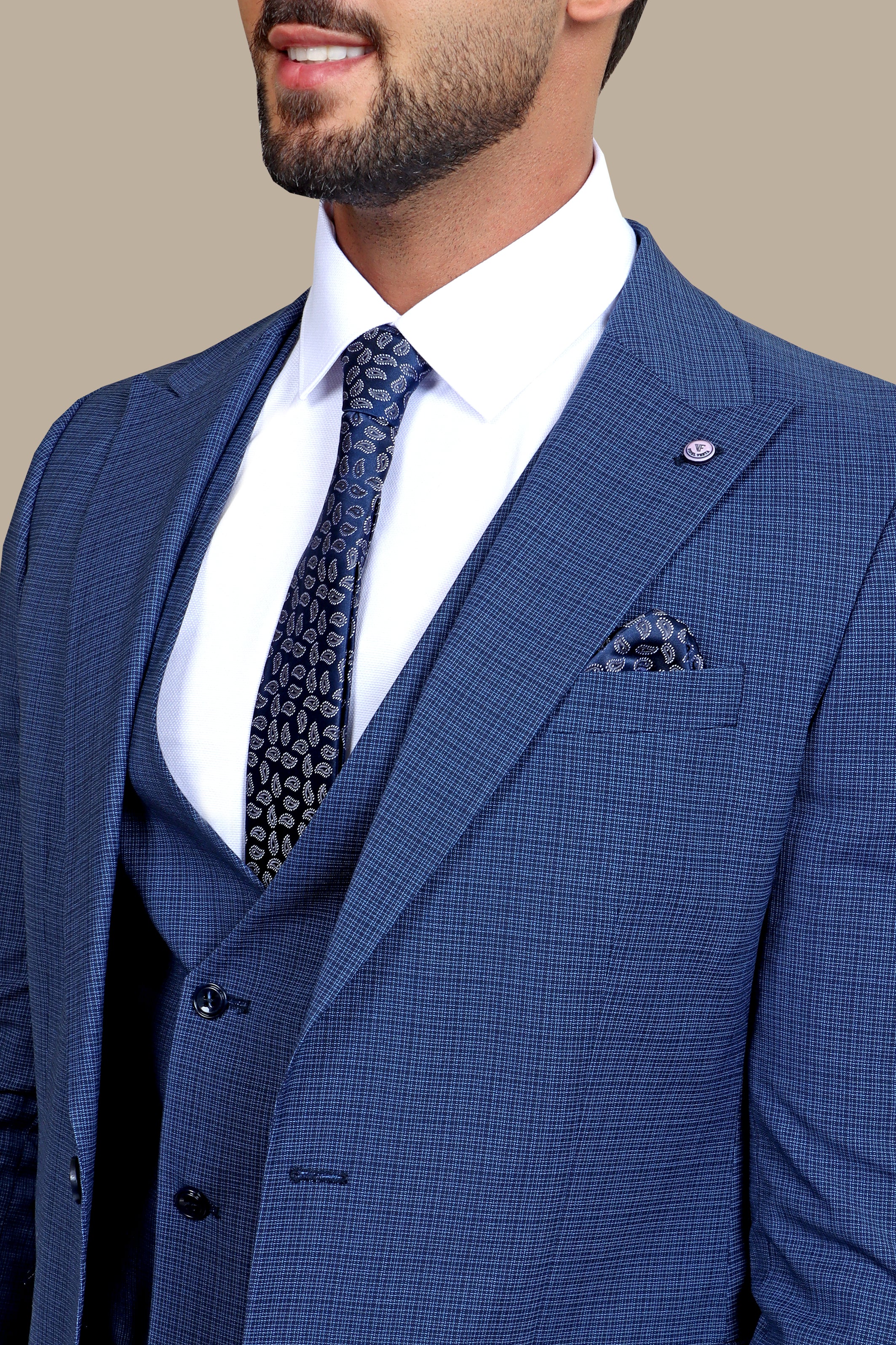 Blue Checked Sophistication: The Peak Lapel 3-Piece Suit