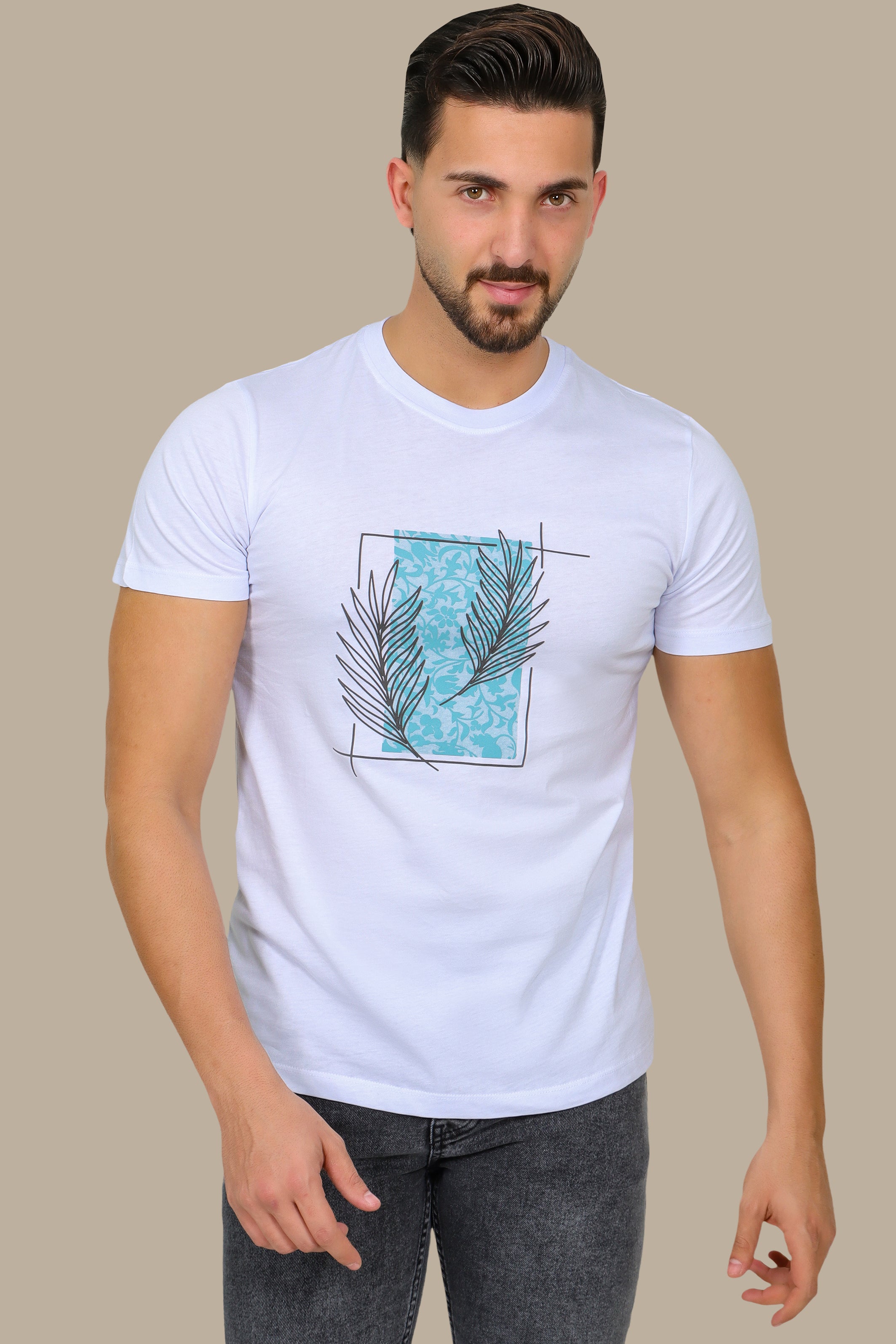 White Leaf Print T-Shirt