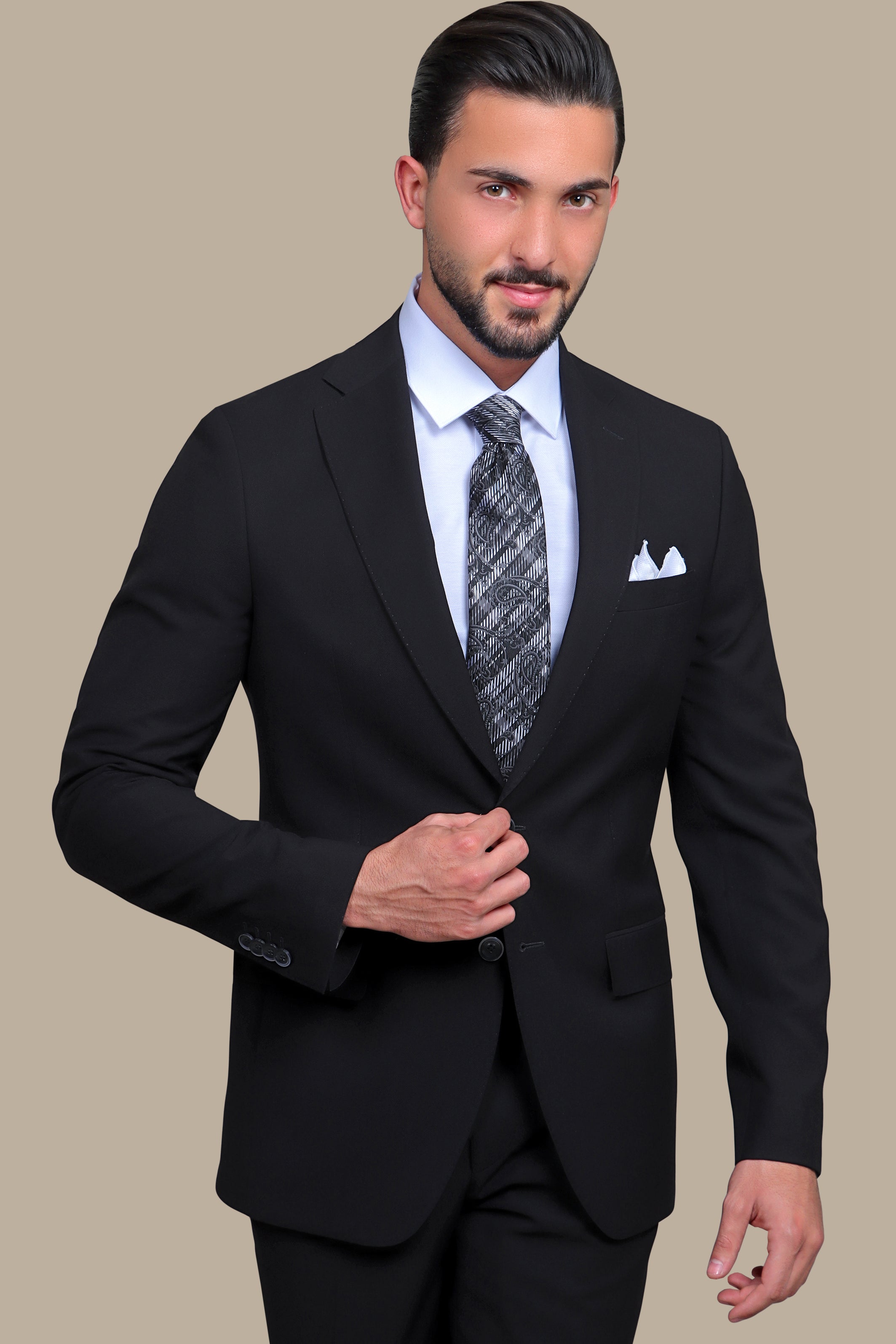 Timeless Elegance: Suit Notch Basic Drop 8 in Sleek Black Palette