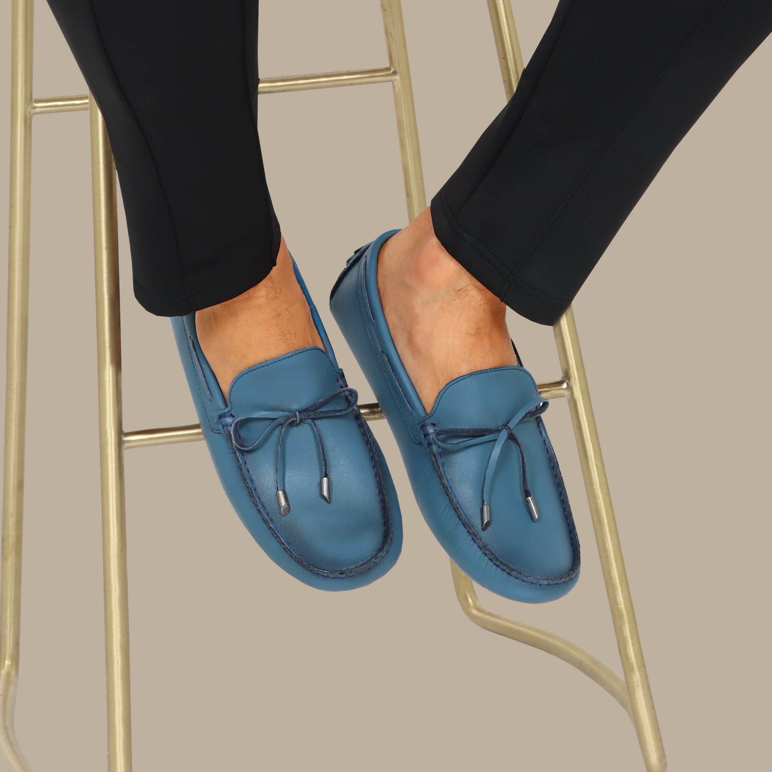 Blue Moccasins with String Detail