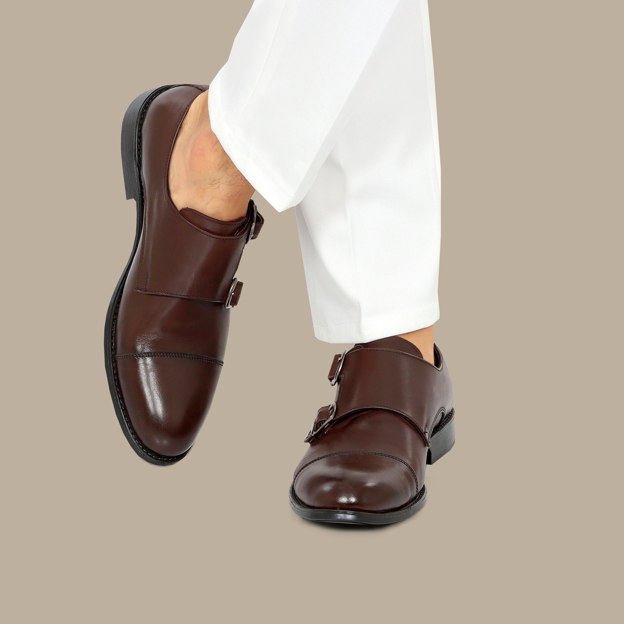 Brown Classic Double Monk Shoes