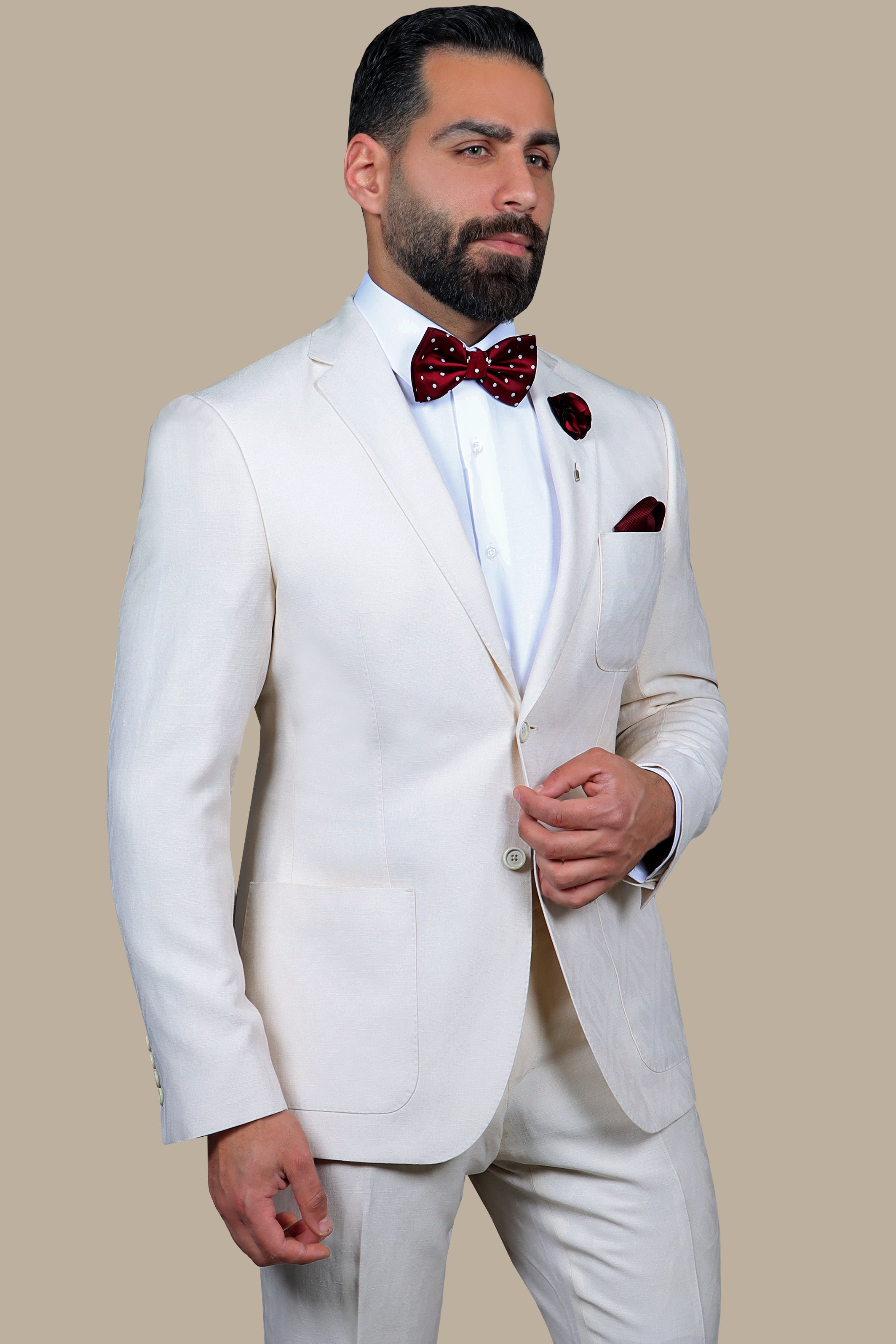 Refined Elegance: The FV Special Collection Off-White Suit with Structured Striped Vest