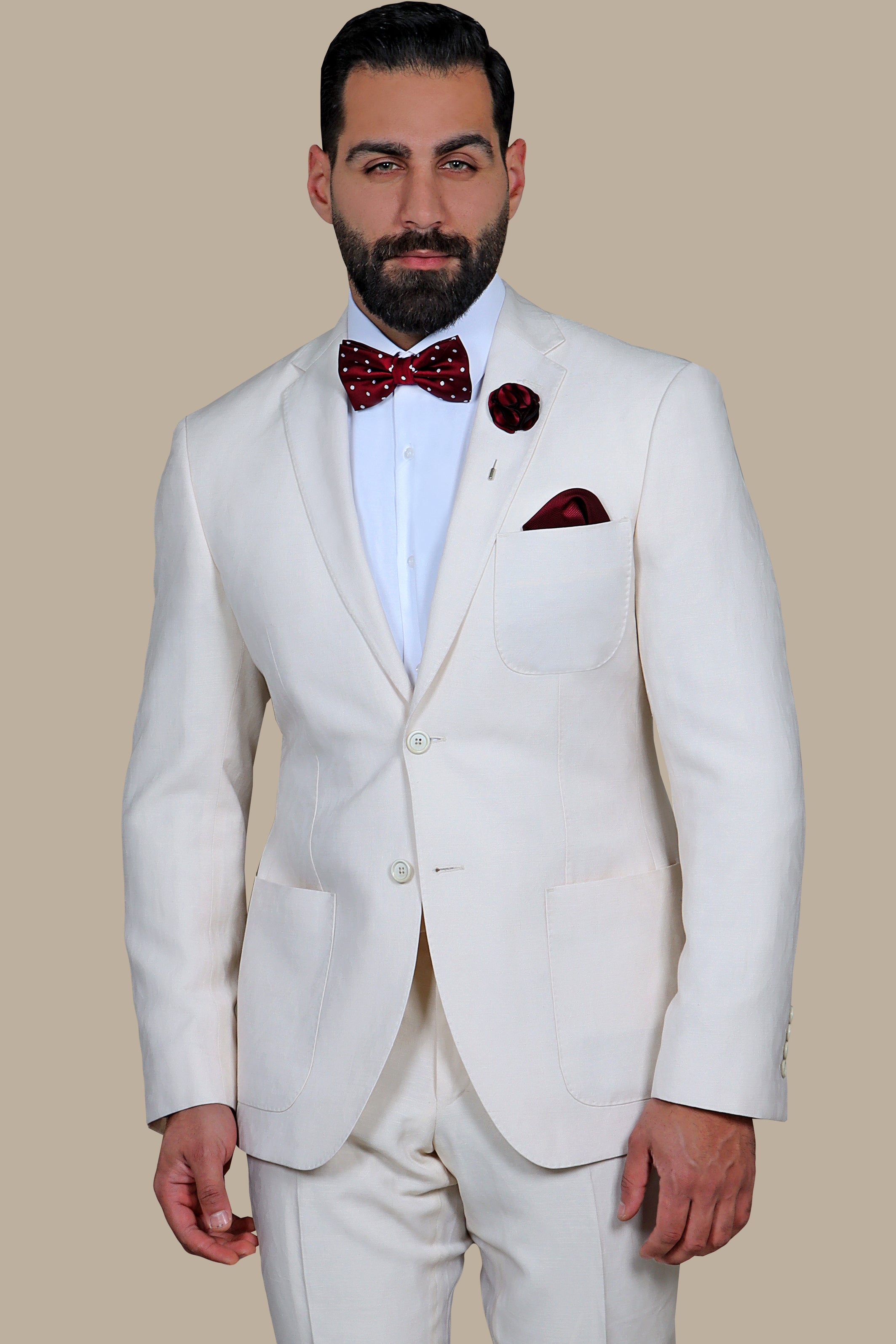 Refined Elegance: The FV Special Collection Off-White Suit with Structured Striped Vest