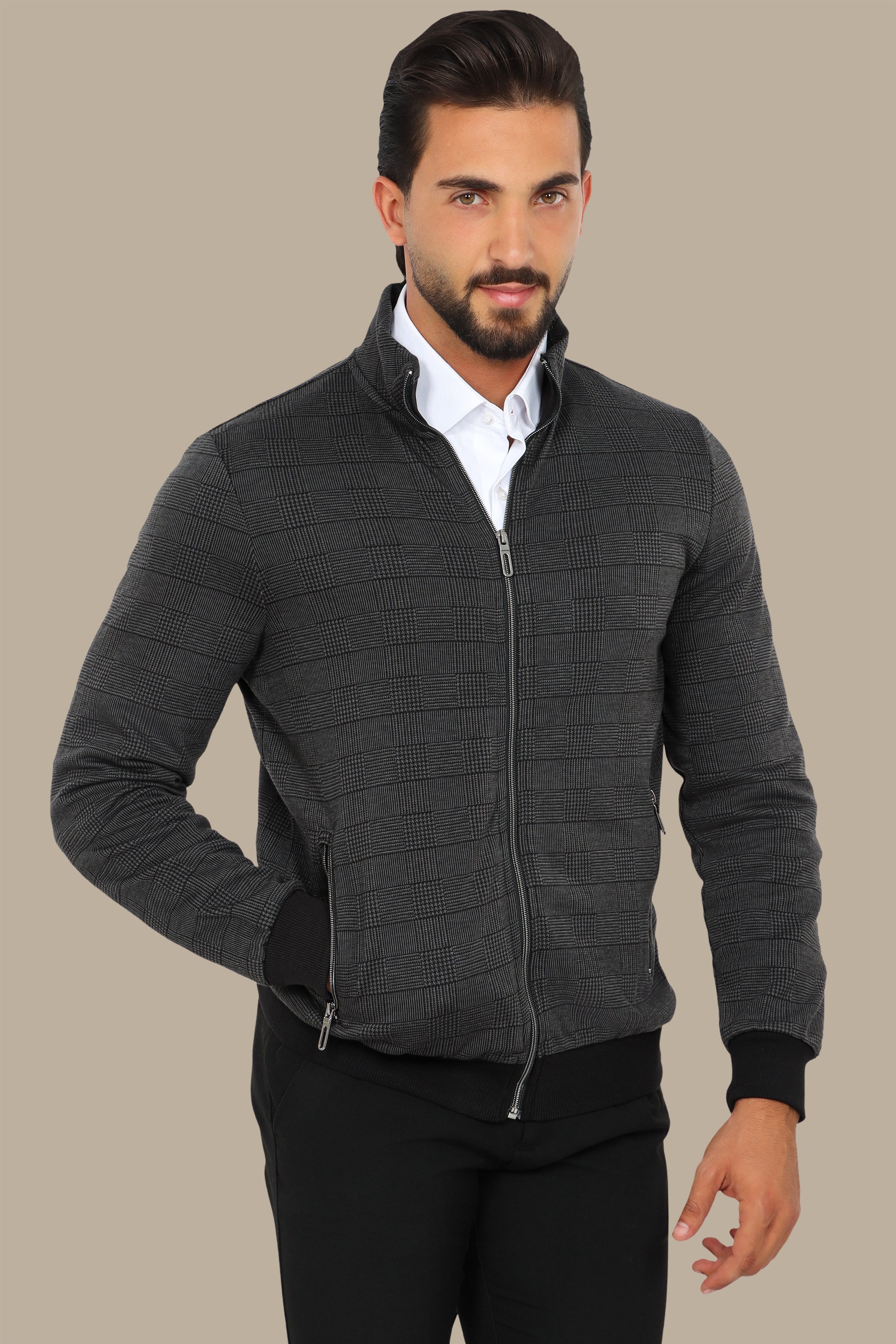 Grey Full-Zip Cardigan Pow Knit