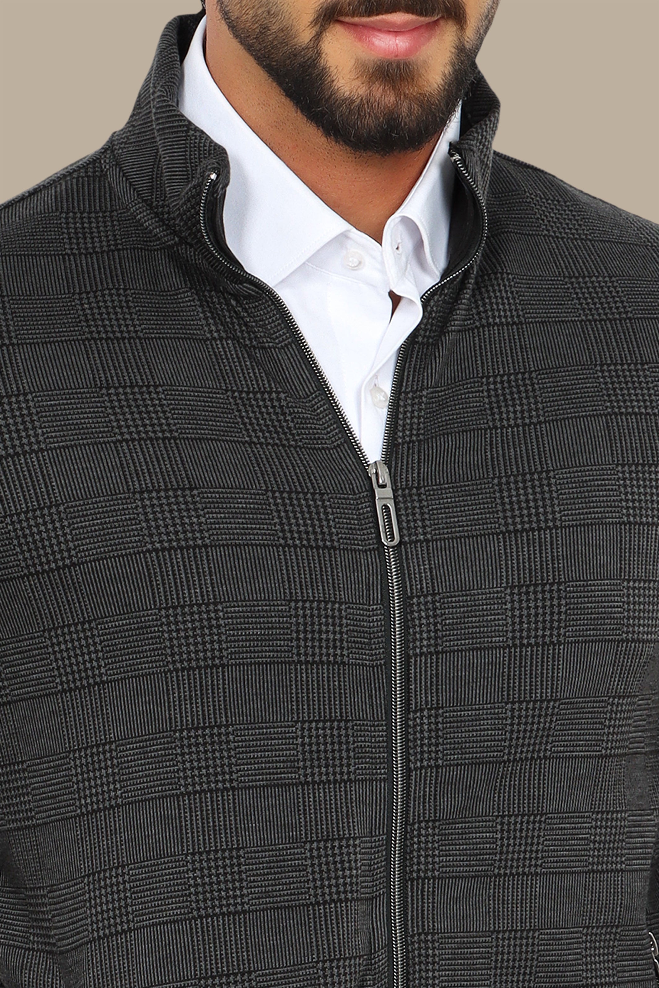 Grey Full-Zip Cardigan Pow Knit