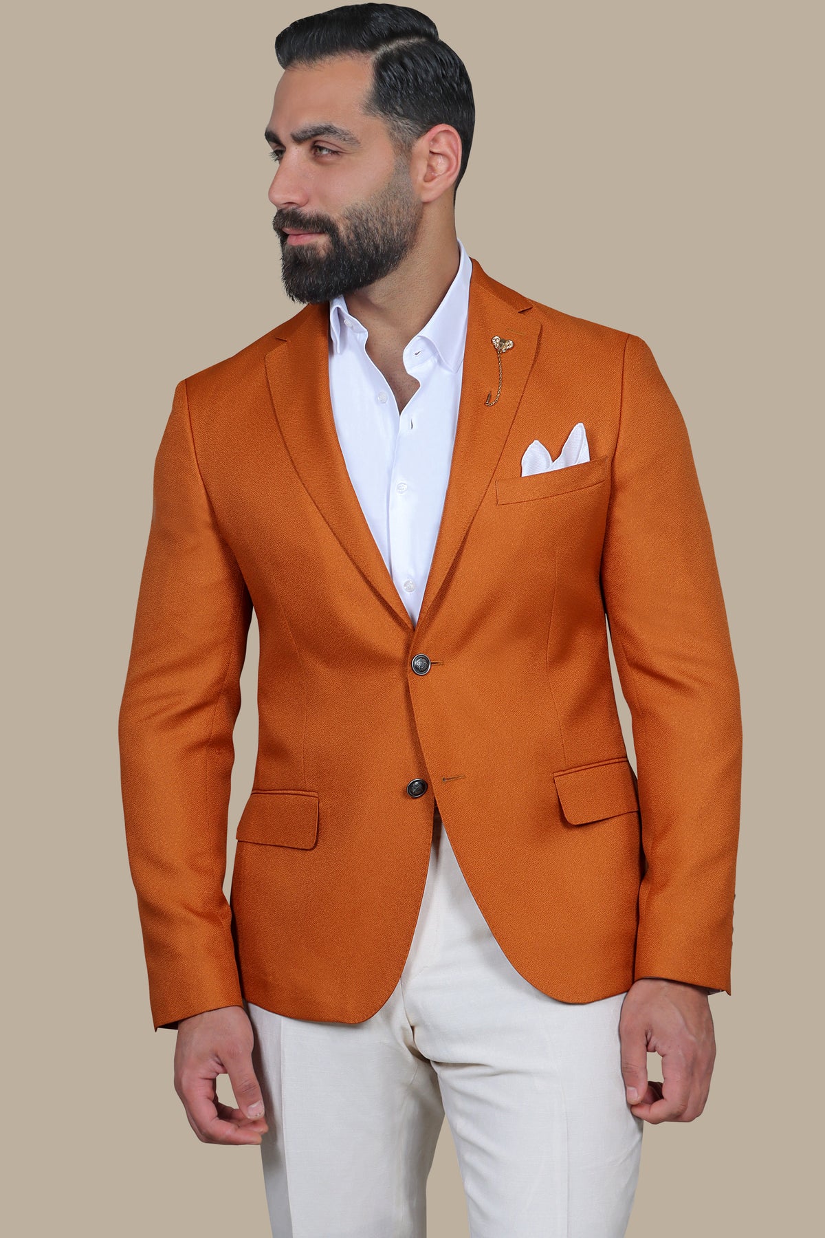 Spice Up Your Style: The FV Blazer in Dark Orange with Notch Lapel