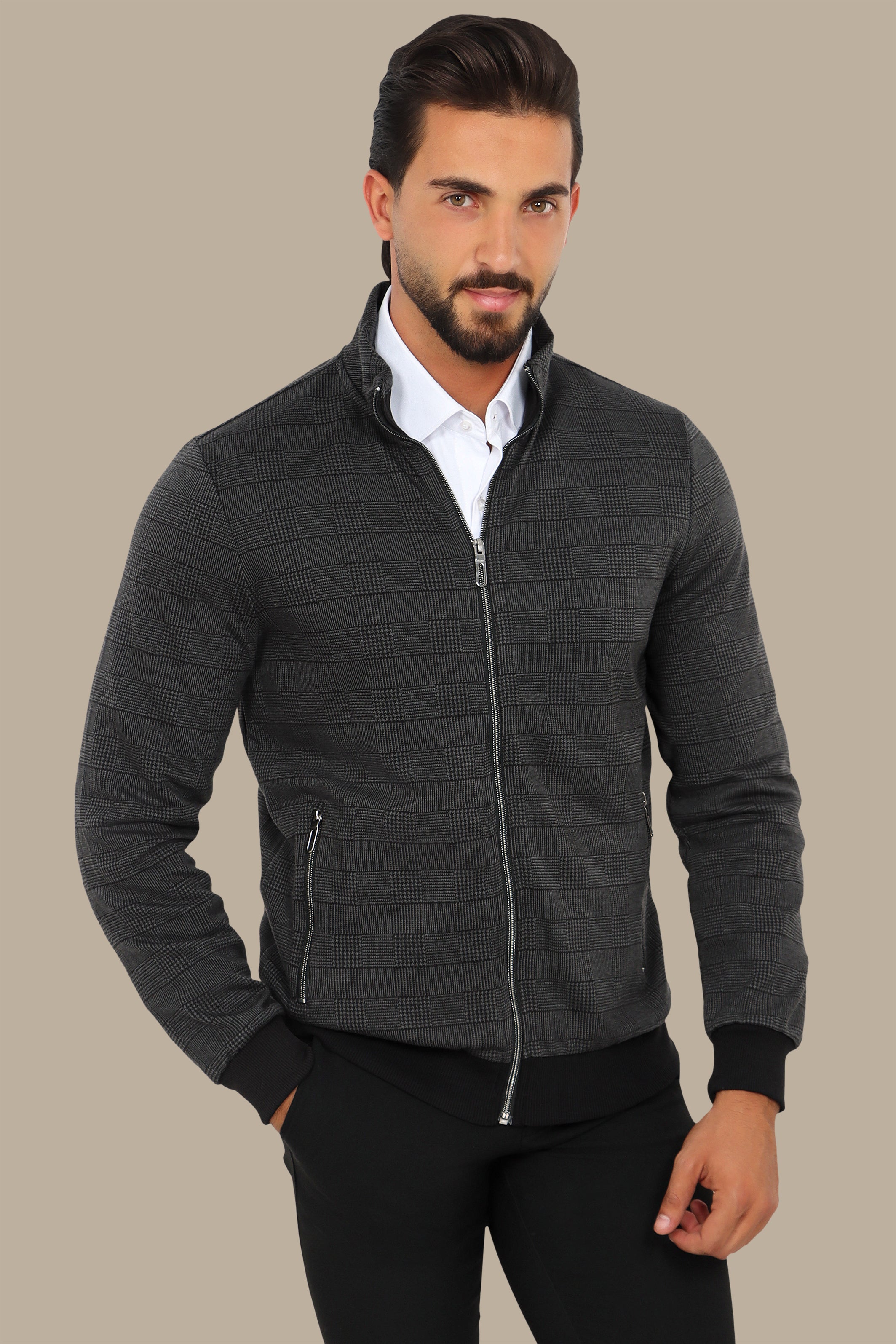 Grey Full-Zip Cardigan Pow Knit