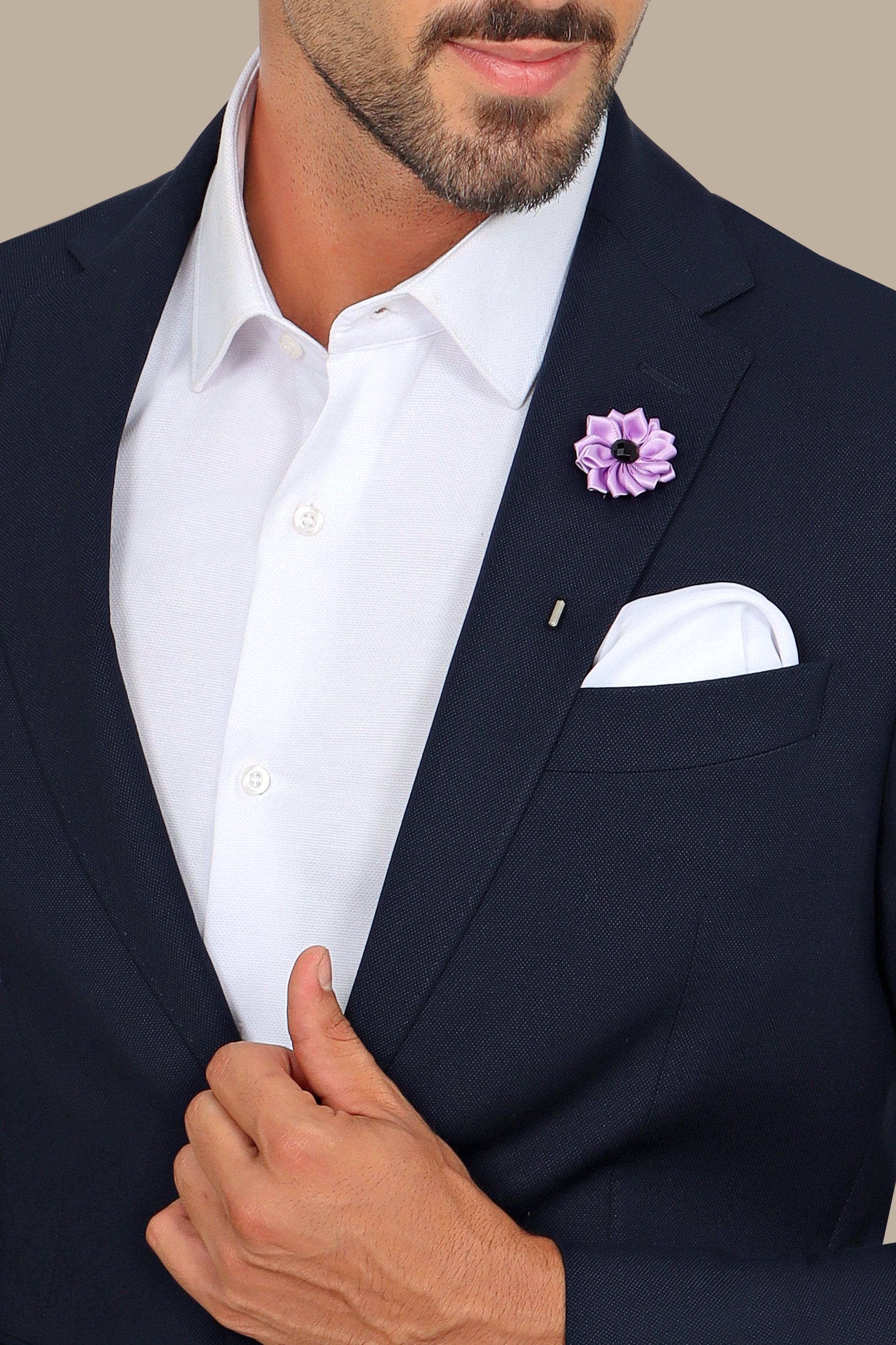 Navy Piqué Notch Lapel Suit - Classic Elegance