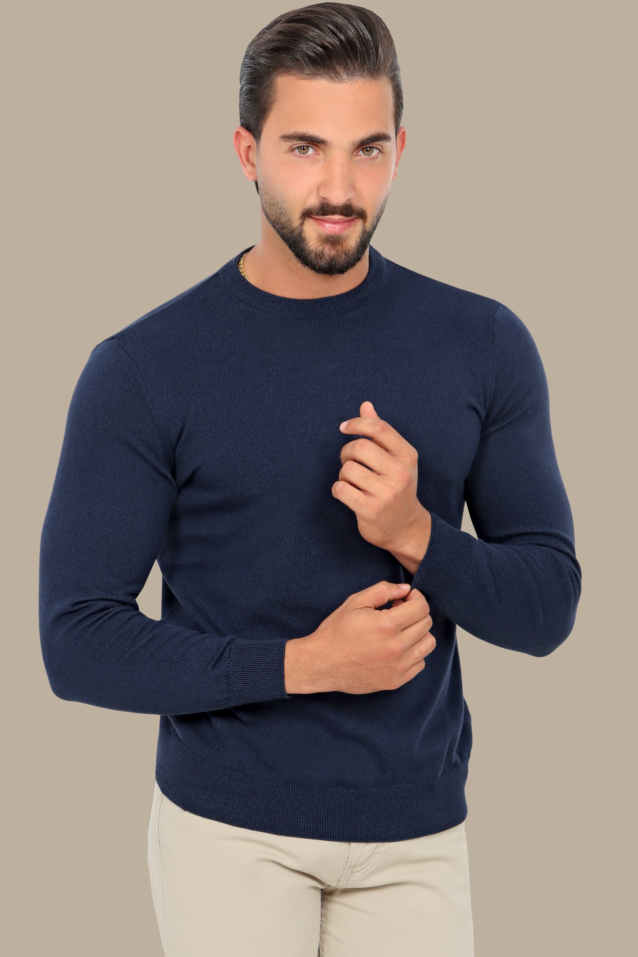 Essential Comfort: Navy Basic Round Neck Sweater