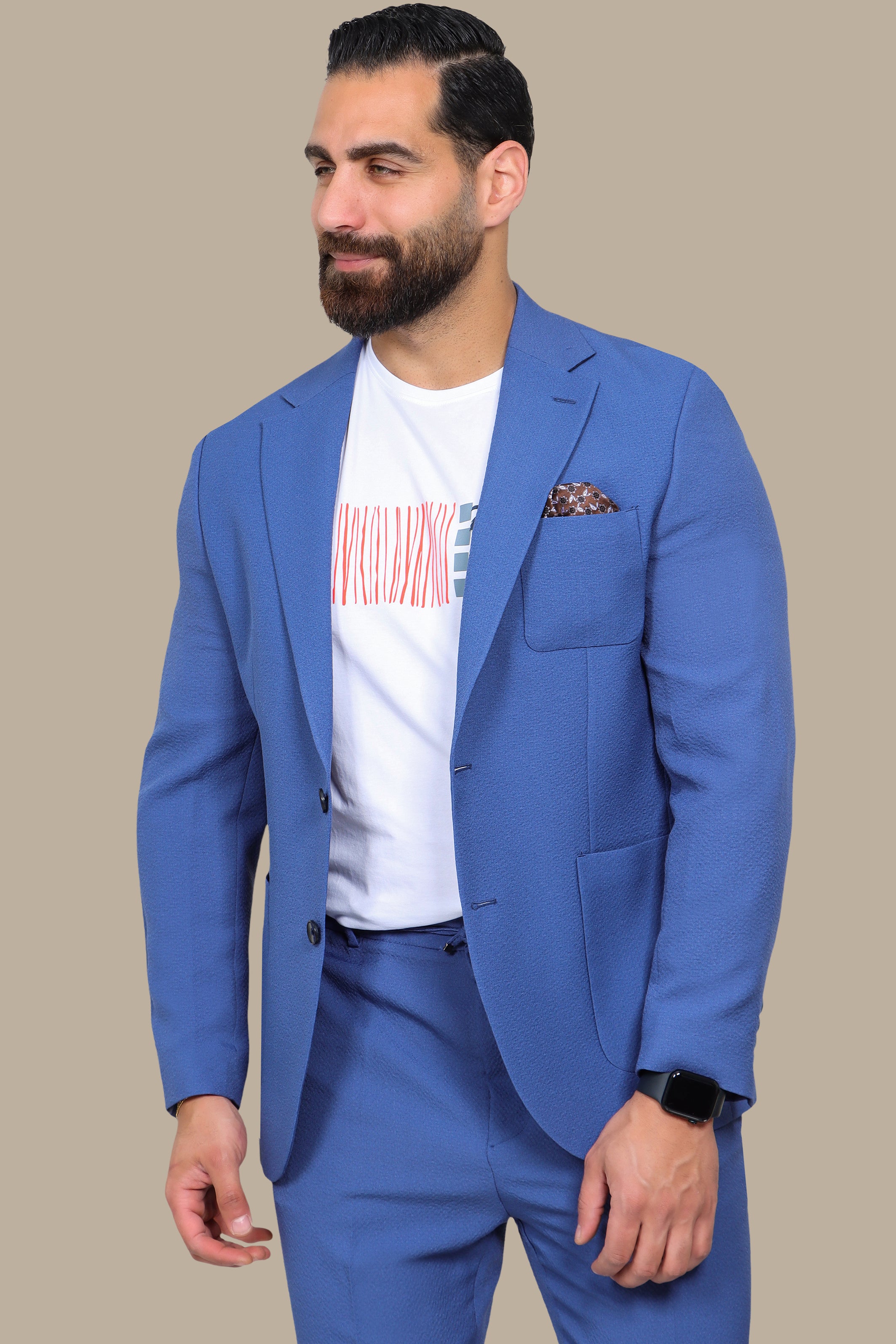 Blue Travel Suit with Notch Lapel – 2-Piece Set