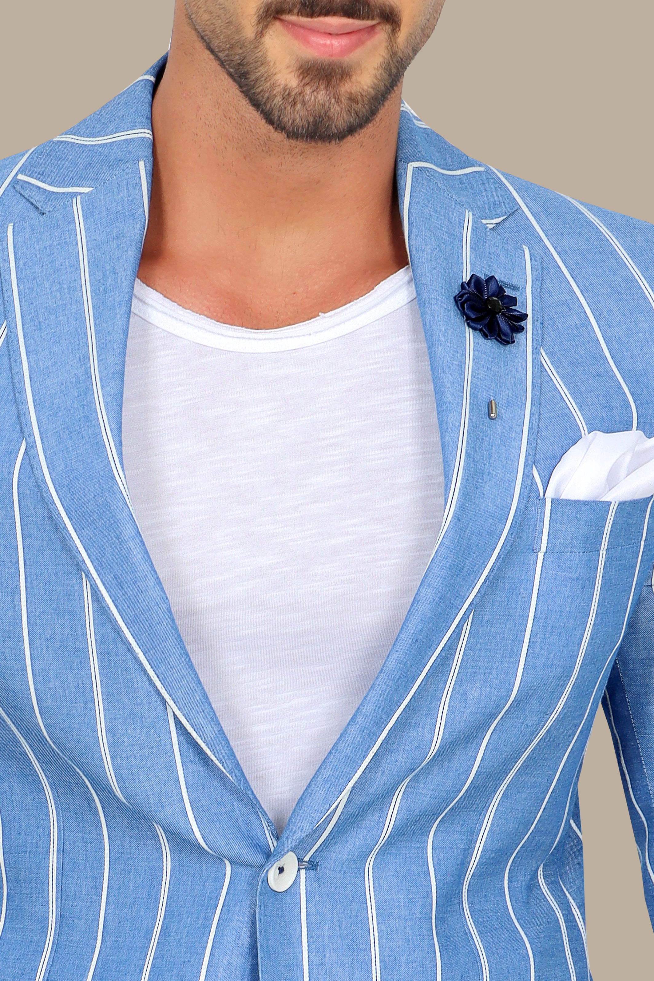 Skyline Stripes: The FV Blazer in Light Blue with Wide Peaks