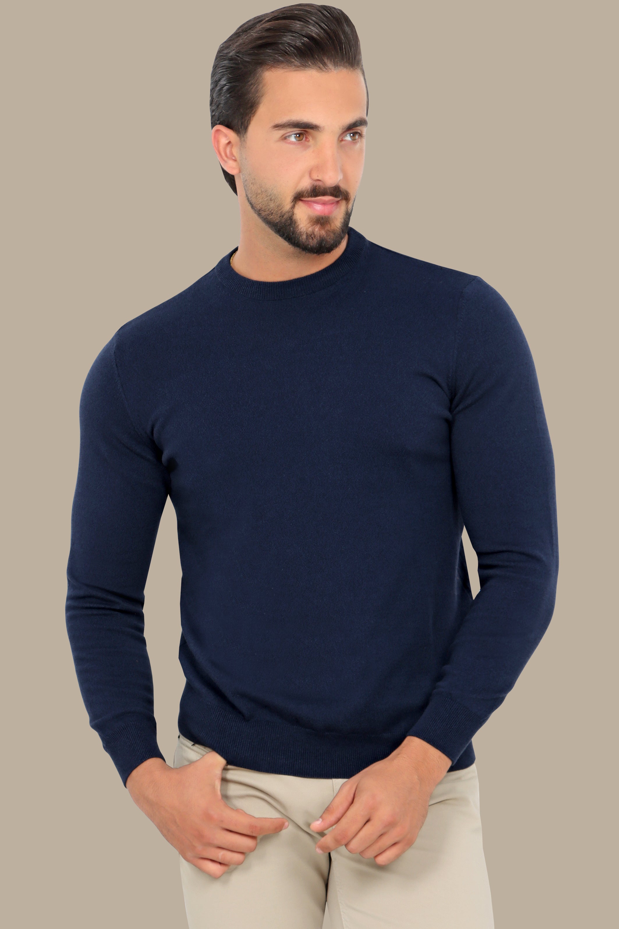 Essential Comfort: Navy Basic Round Neck Sweater