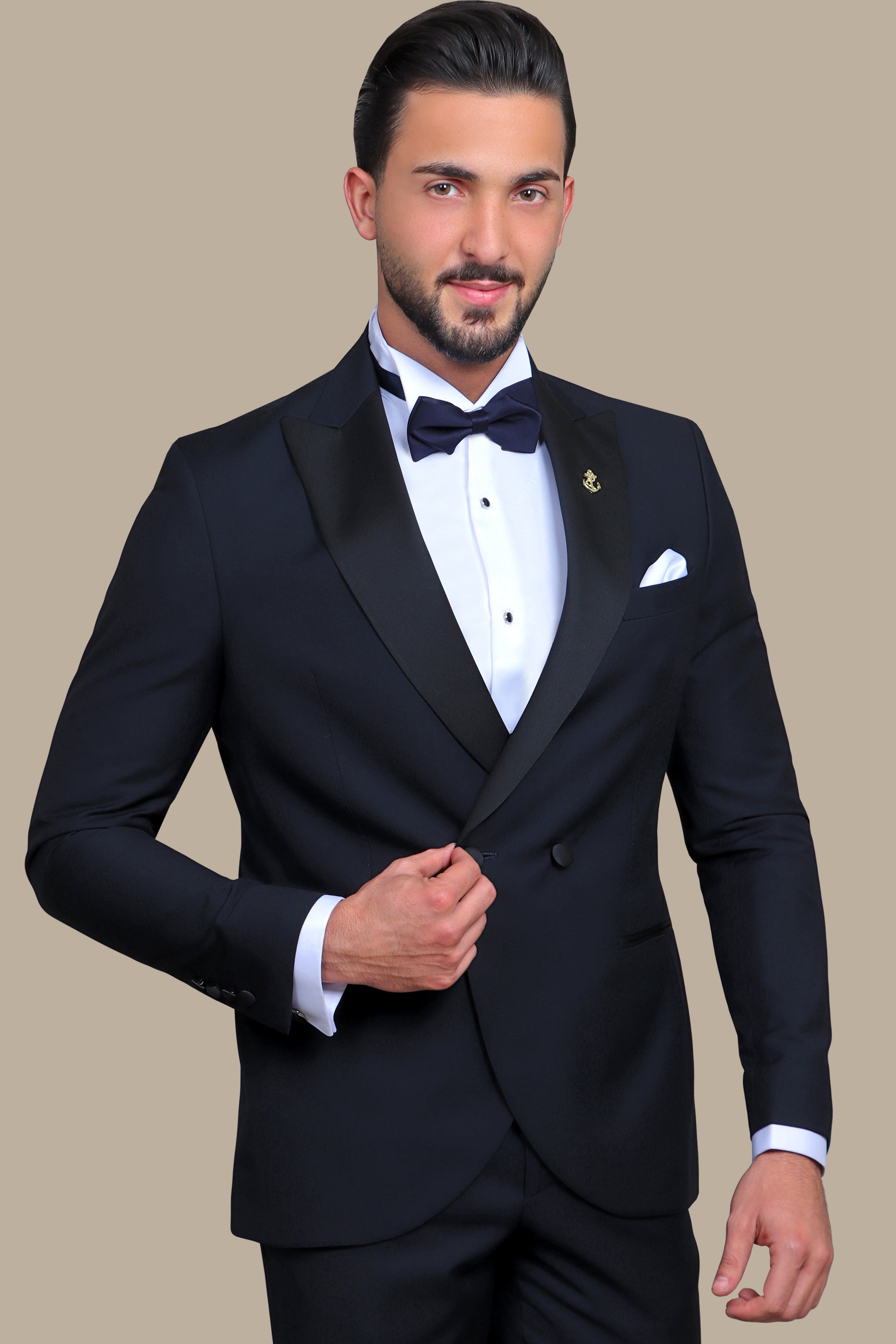 Navy Double-Breasted Peak Lapel Tuxedo