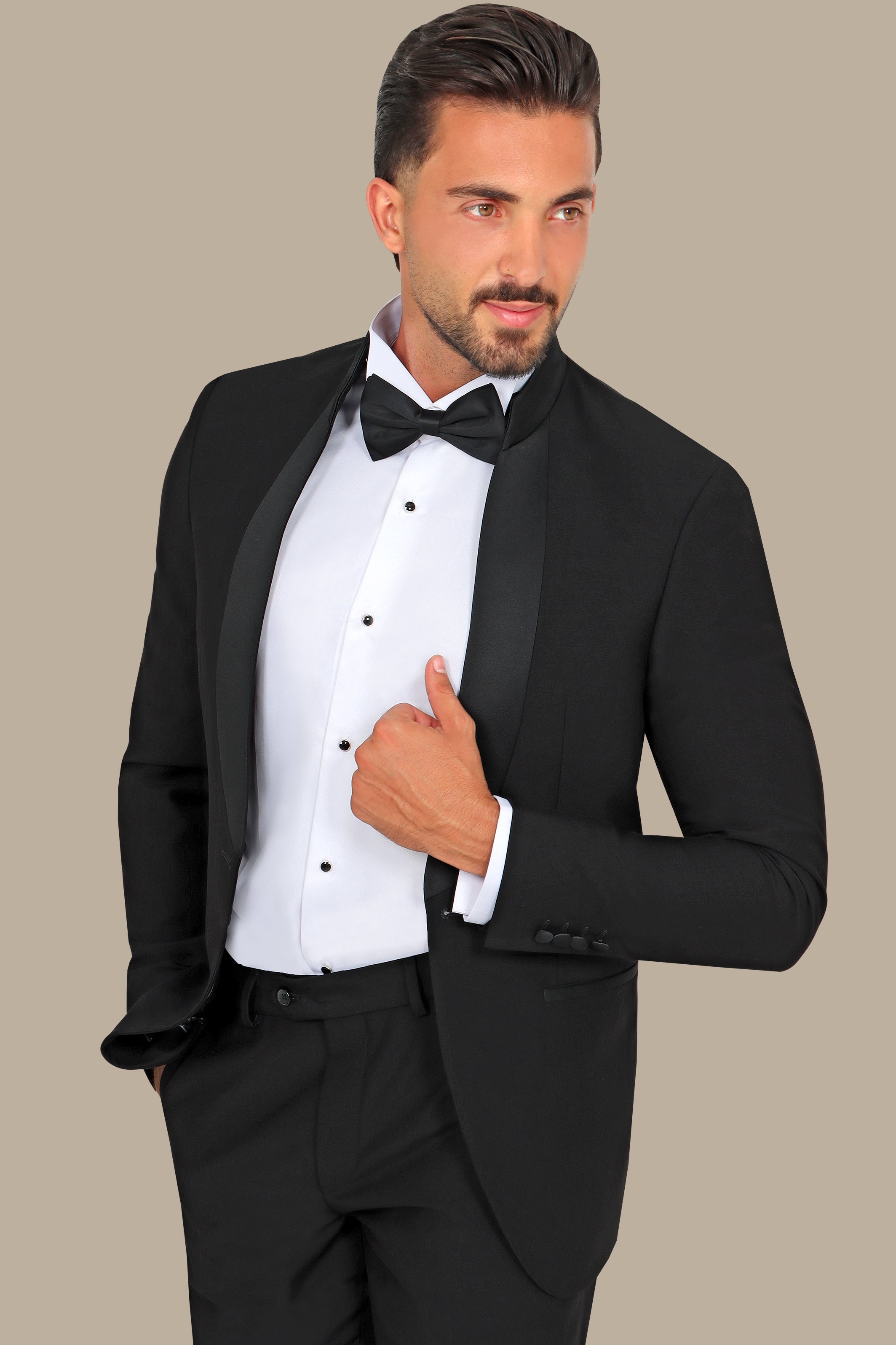 Col Mao Satin Tuxedo in Black