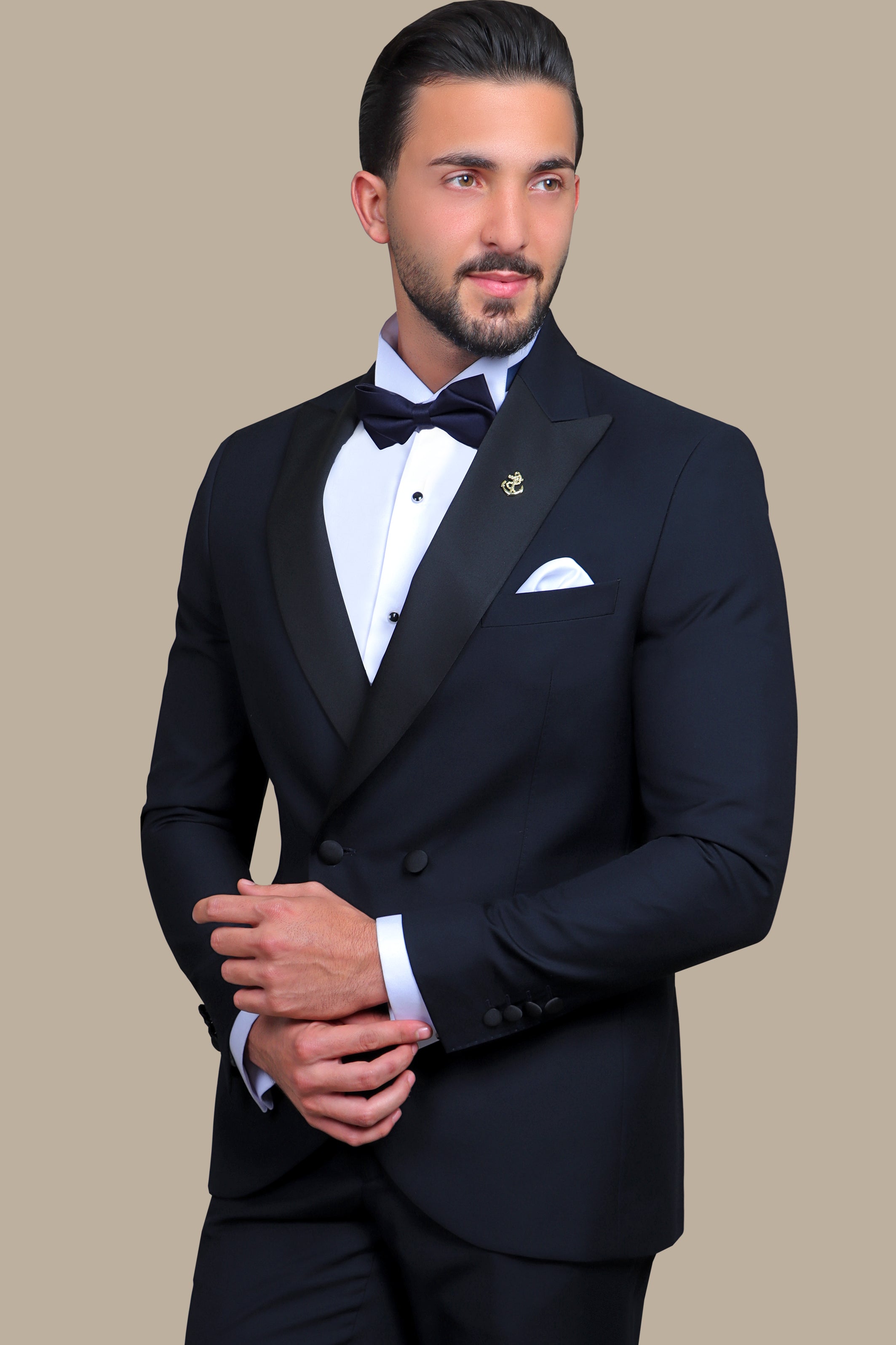 Navy Double-Breasted Peak Lapel Tuxedo