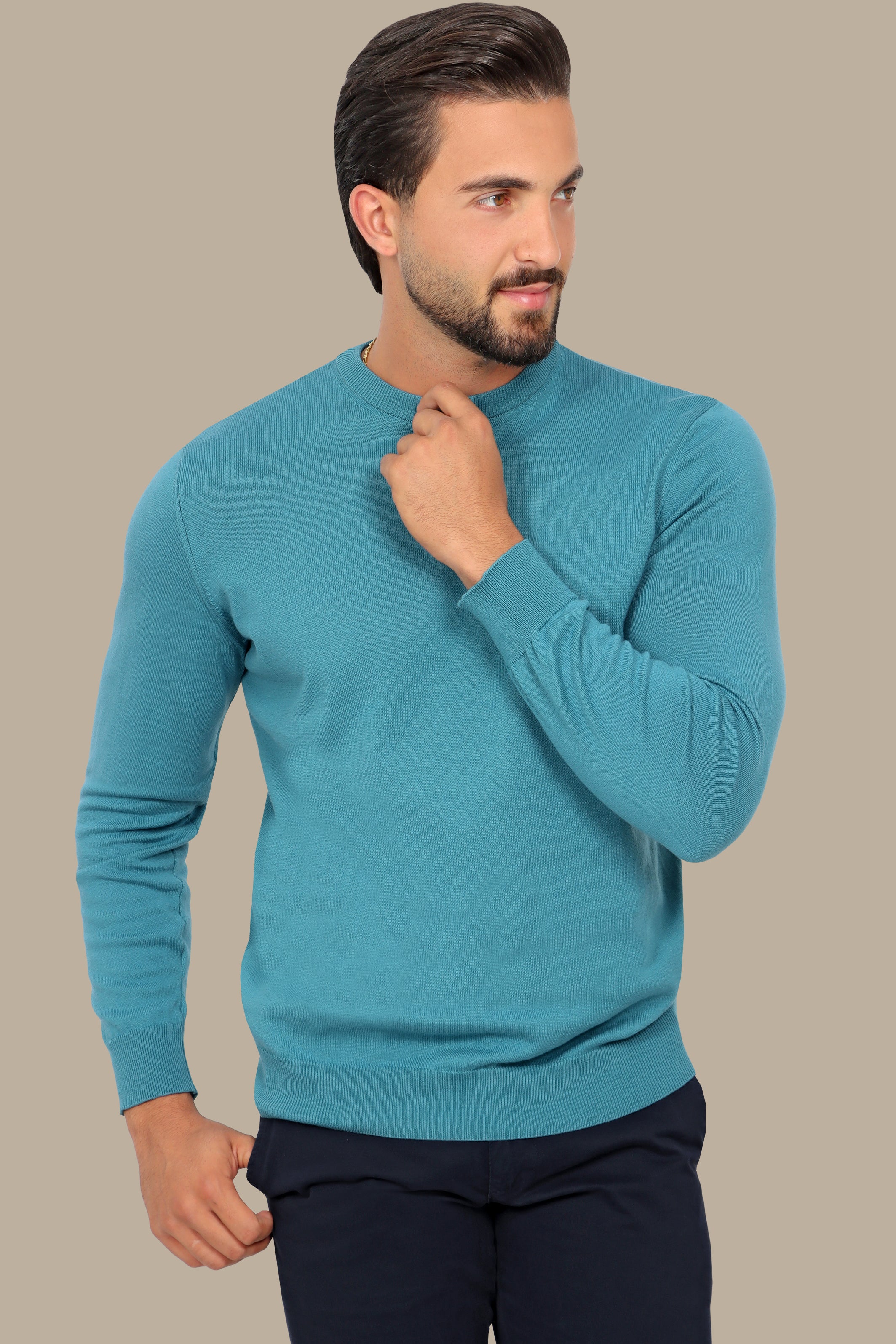 Essential Comfort: Turquoise Basic Round Neck Sweater