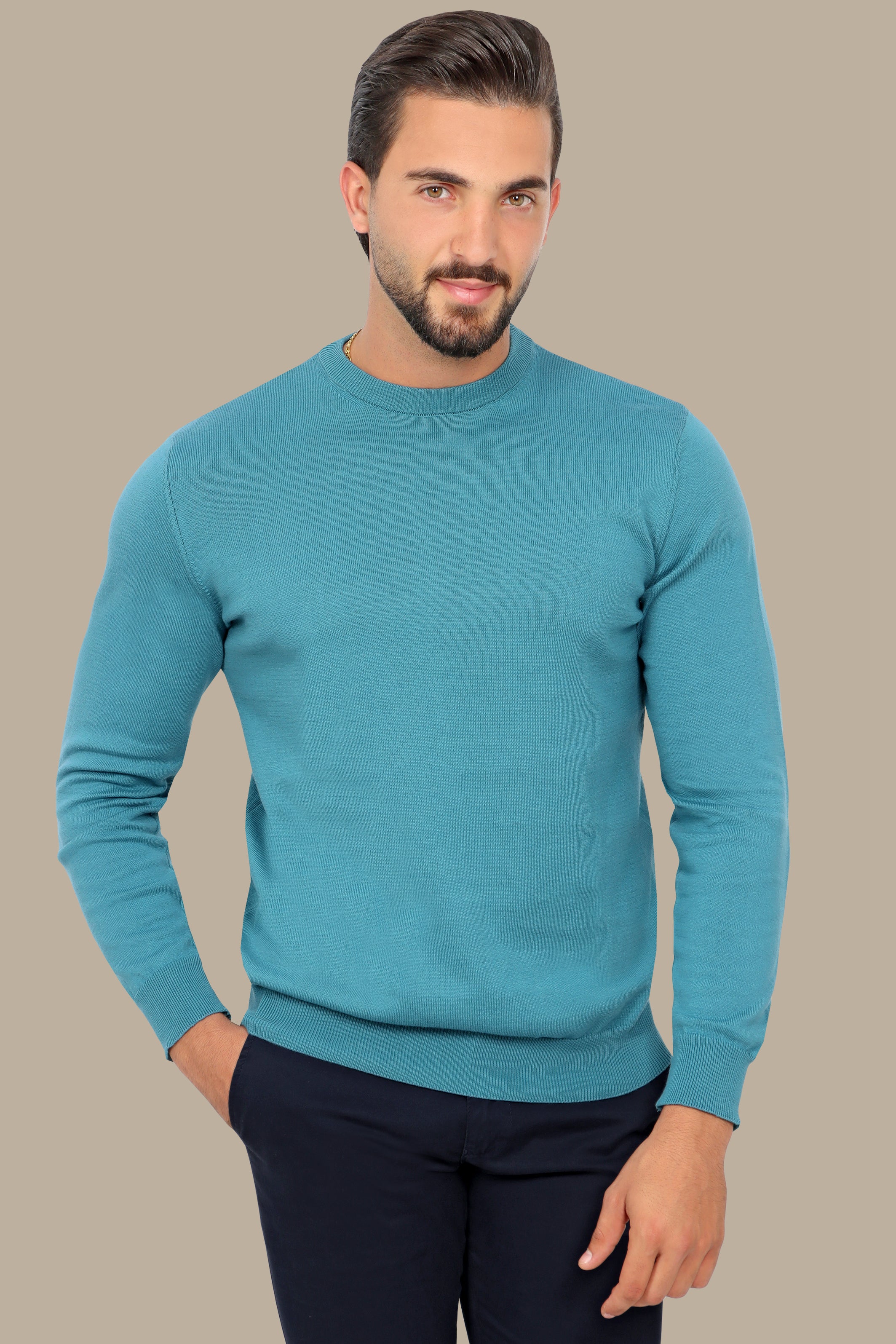 Essential Comfort: Turquoise Basic Round Neck Sweater