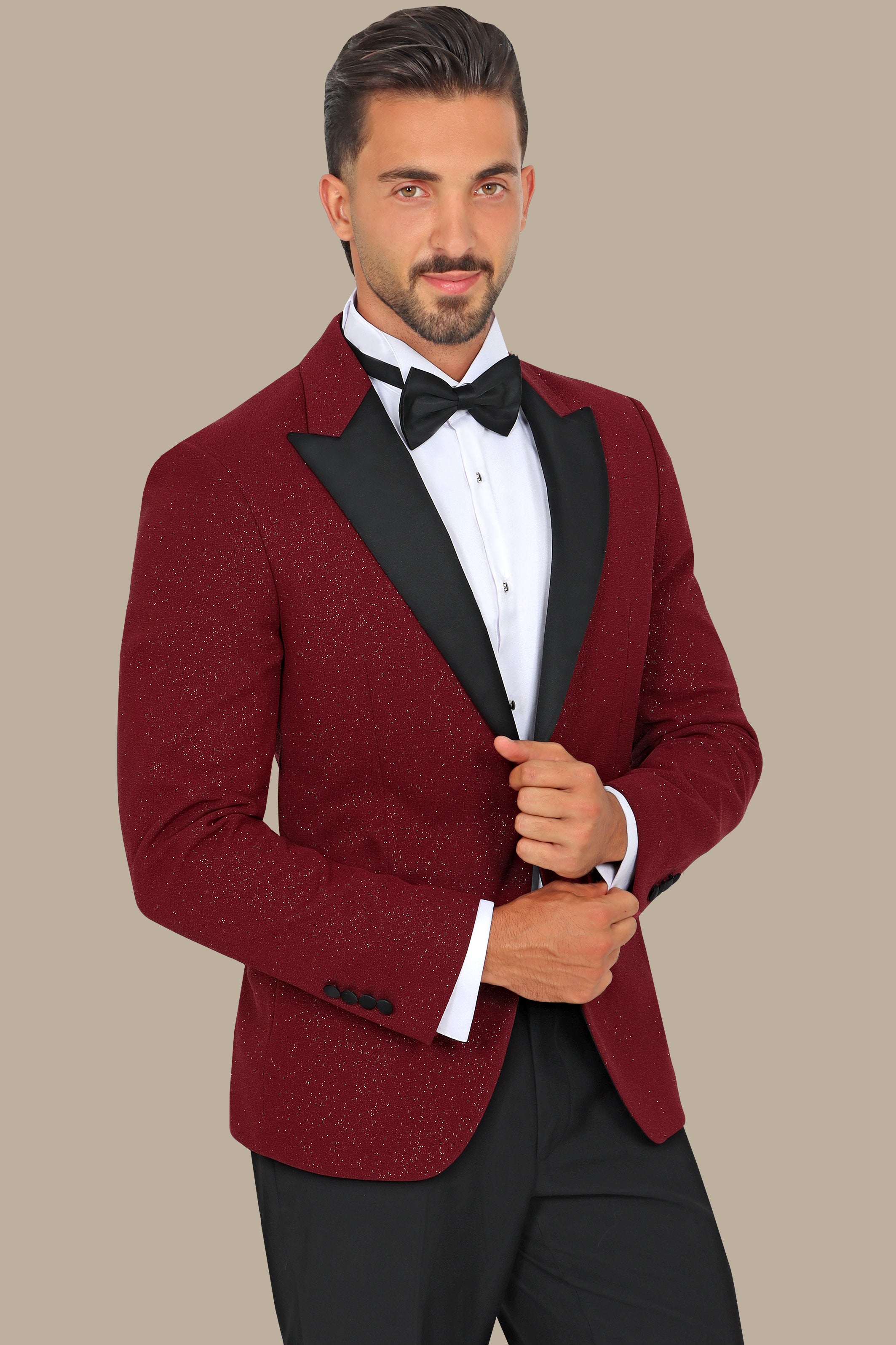 Burgundy Glitter: FV Special Collection Tuxedo Suit