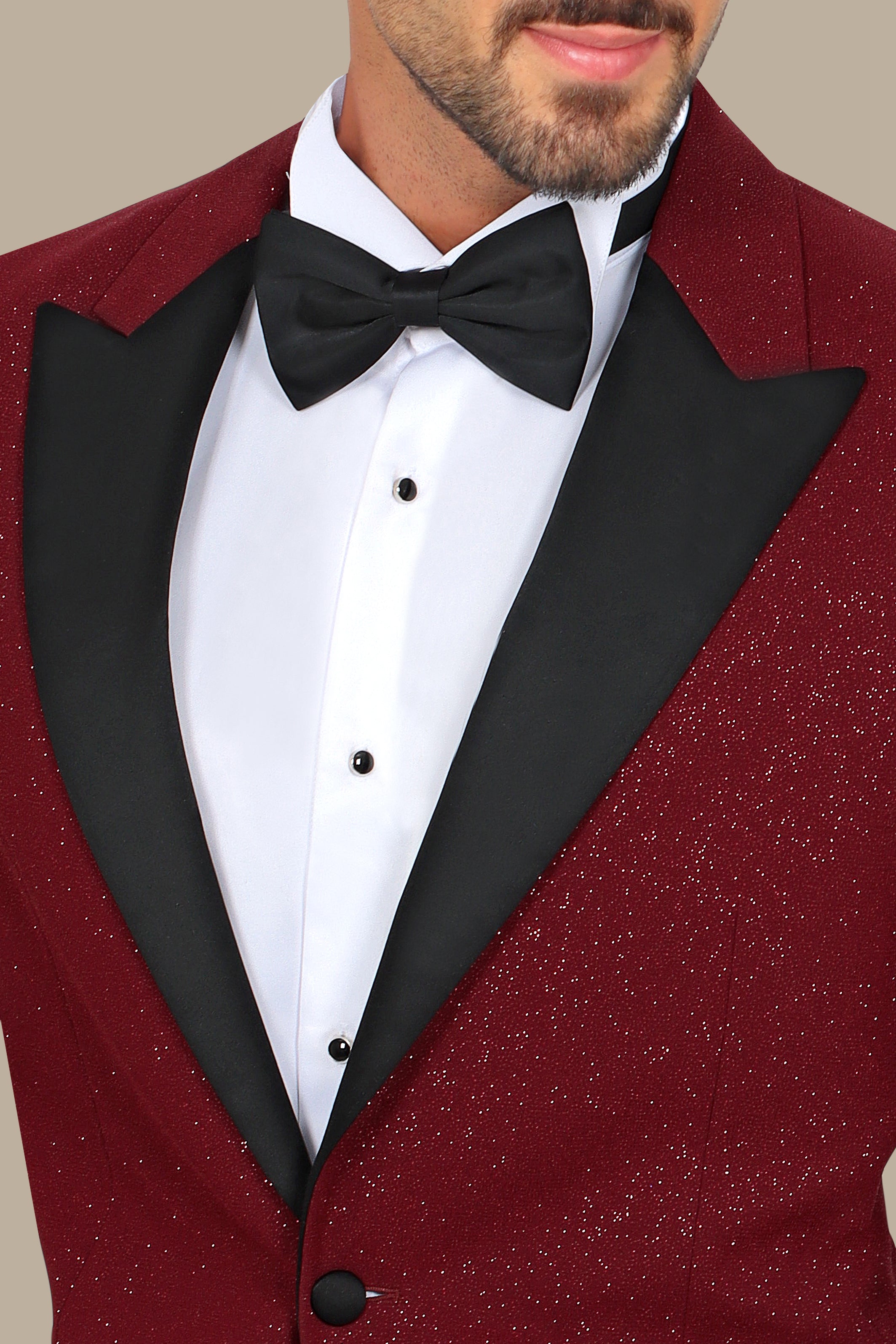 Burgundy Glitter: FV Special Collection Tuxedo Suit