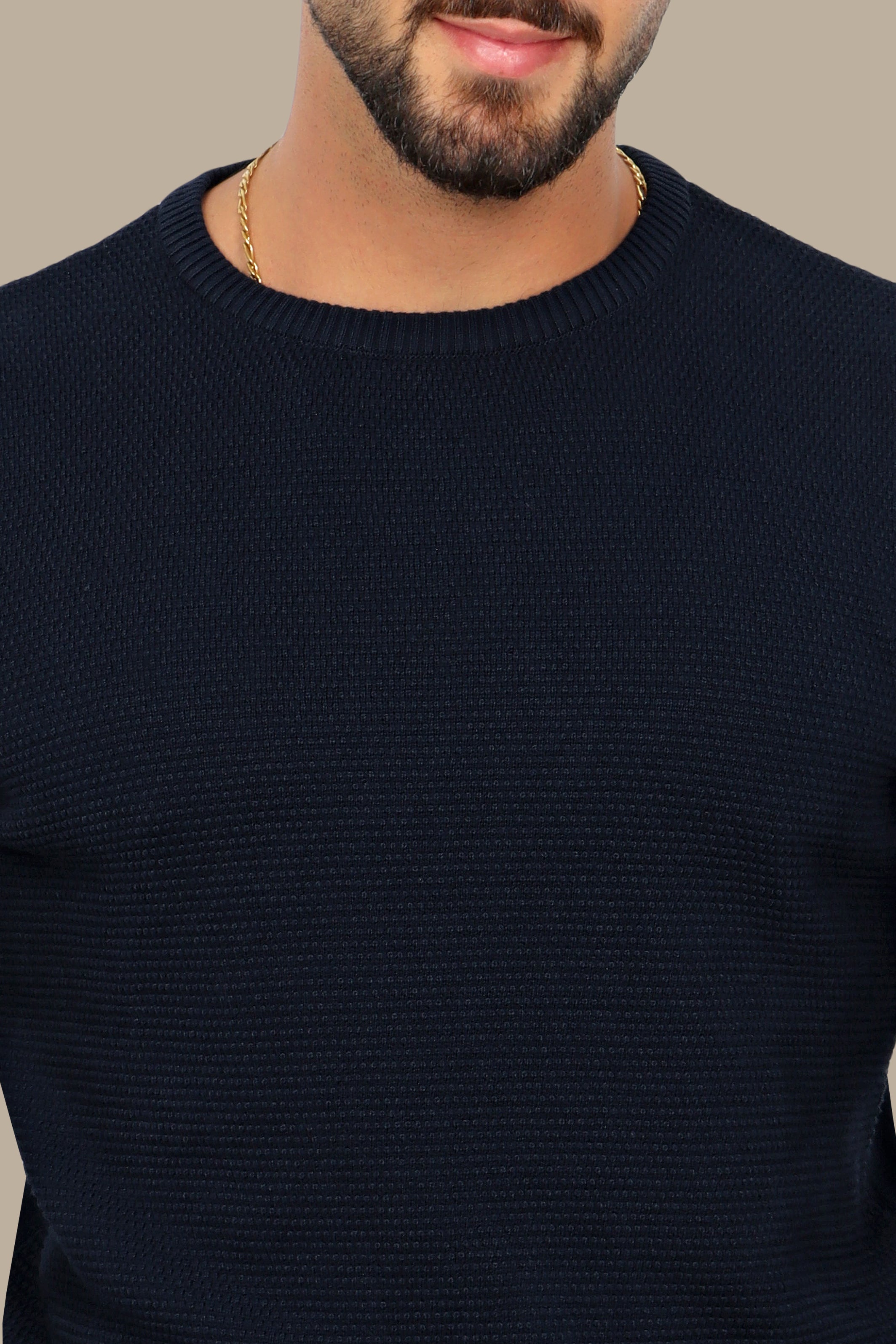 Playful Style: Navy Round Neck Sweater with Bee Print