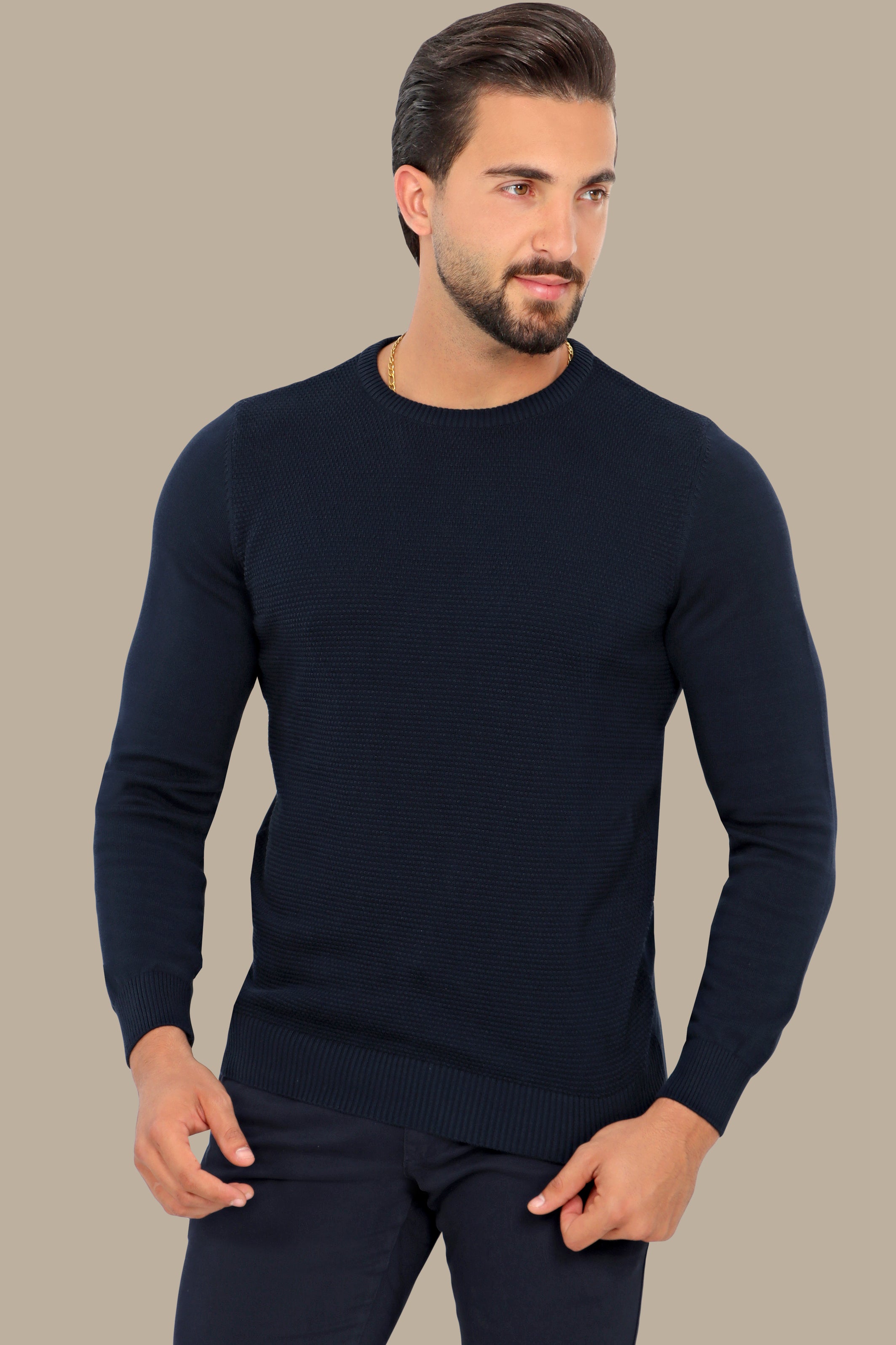 Playful Style: Navy Round Neck Sweater with Bee Print