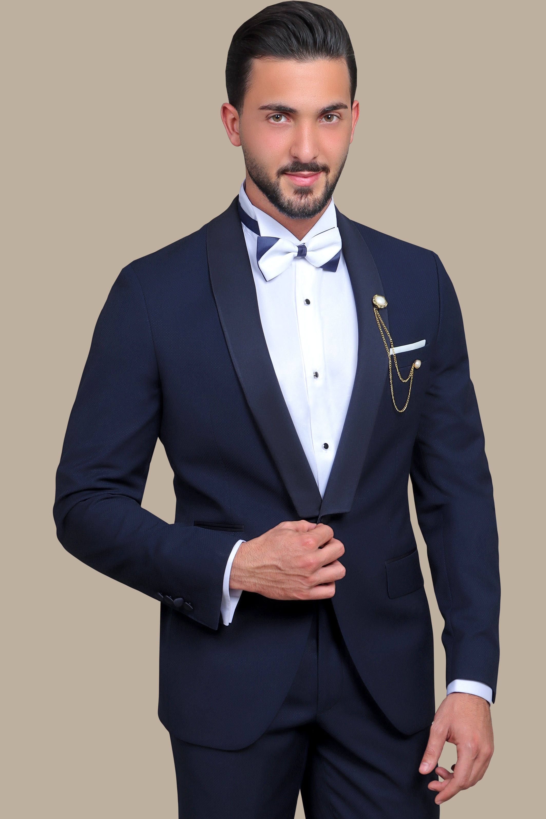 Navy Structured Shawl Collar Tuxedo