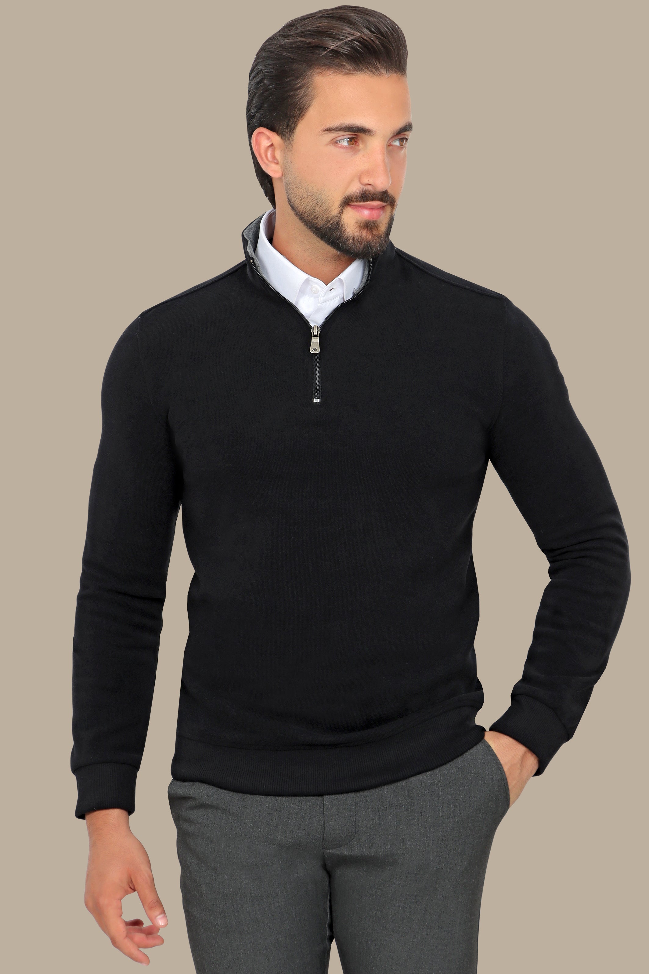 Luxurious Comfort: Black Velvet Half-Zipper Sweater