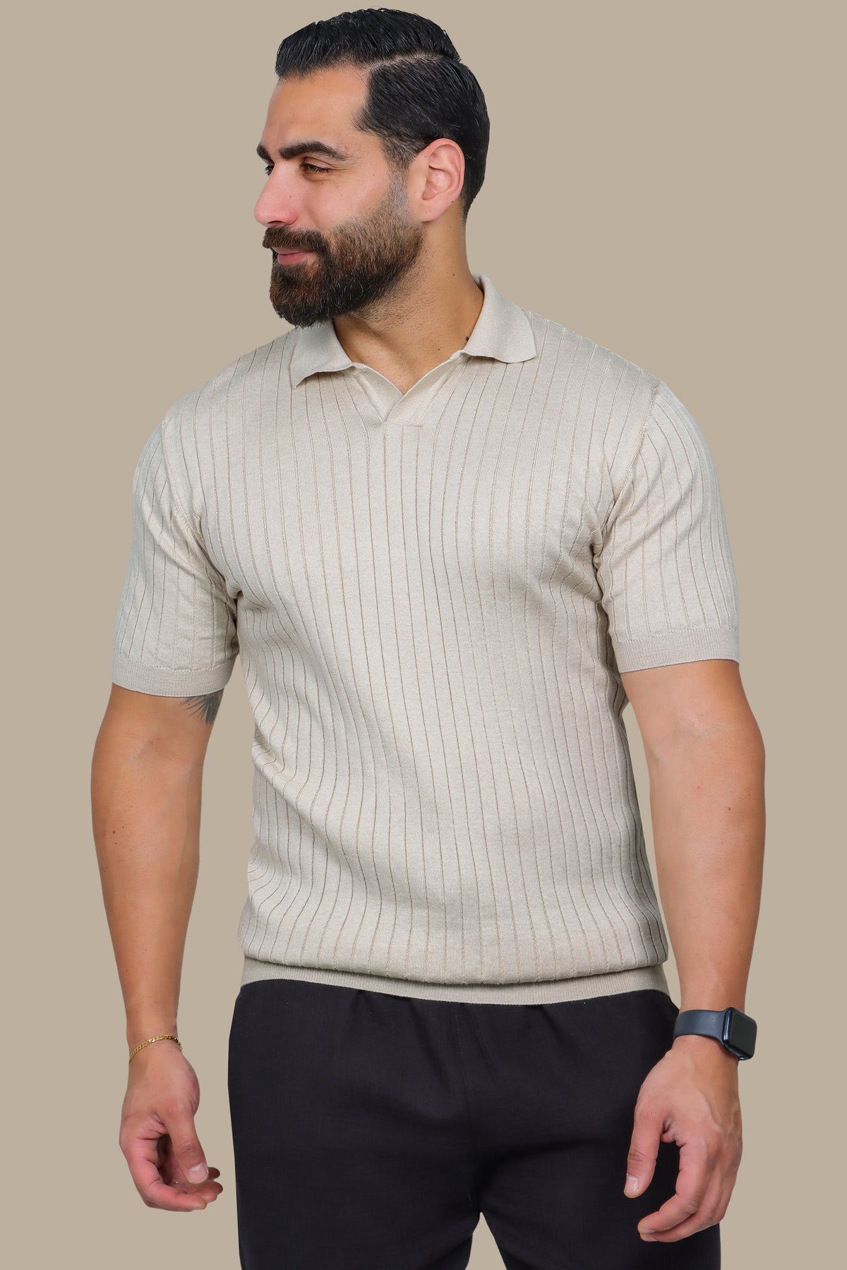 Beige Mercerized Ribbed Polo