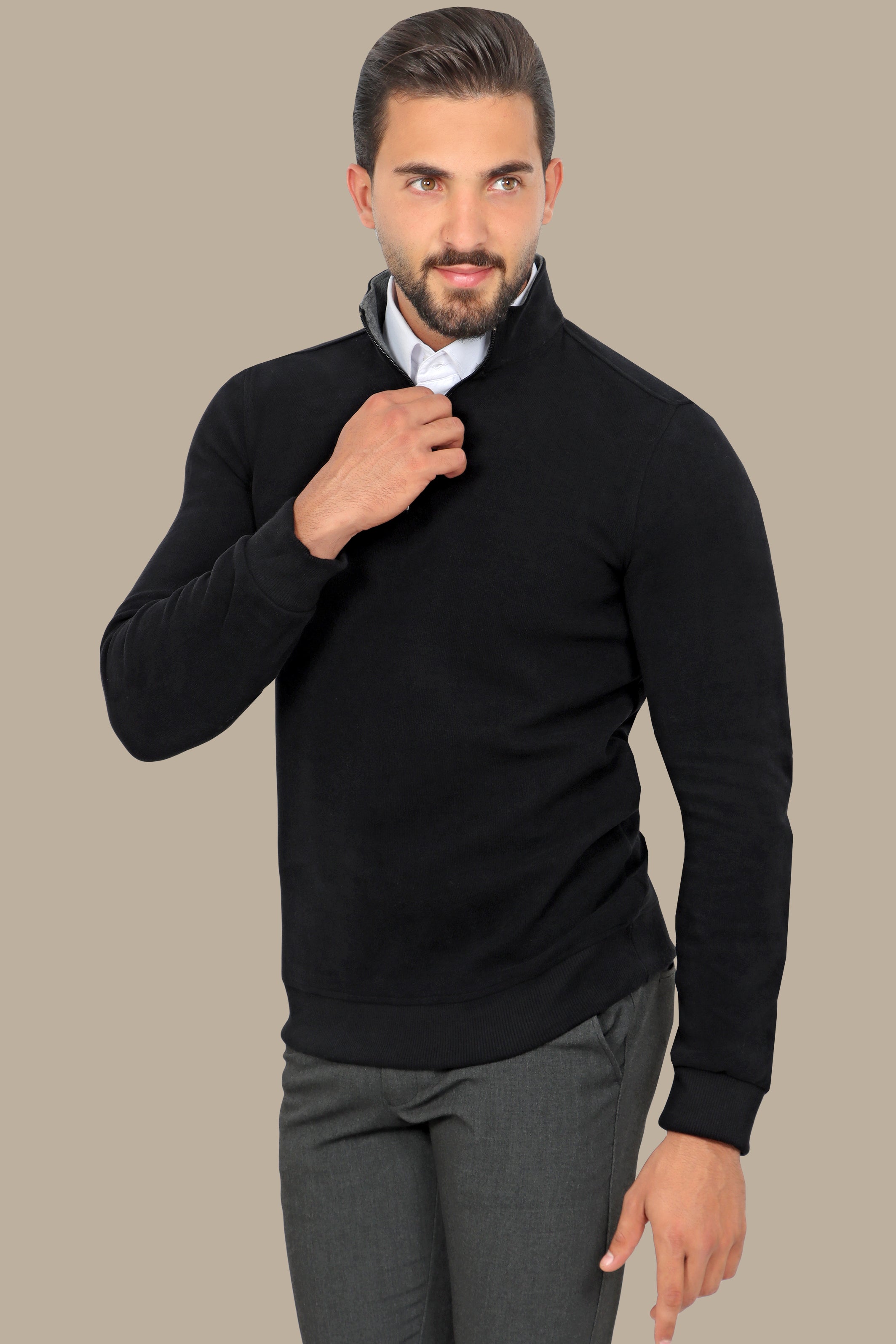 Luxurious Comfort: Black Velvet Half-Zipper Sweater