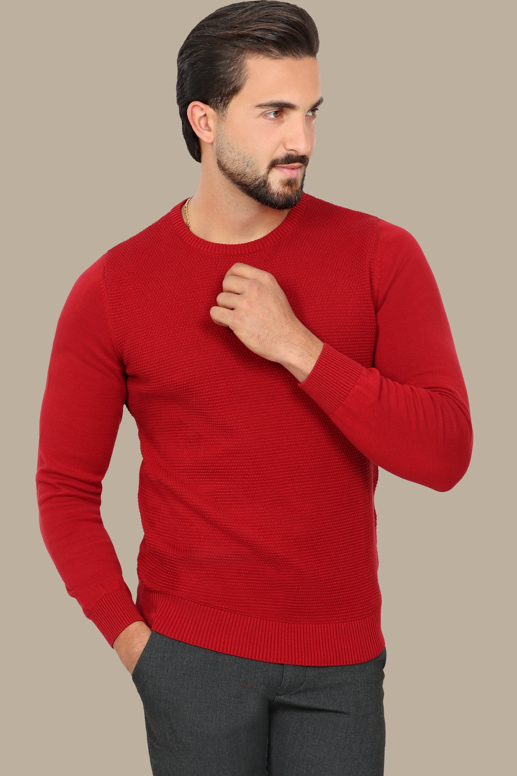 Red Round Neck Sweater with Bee Print