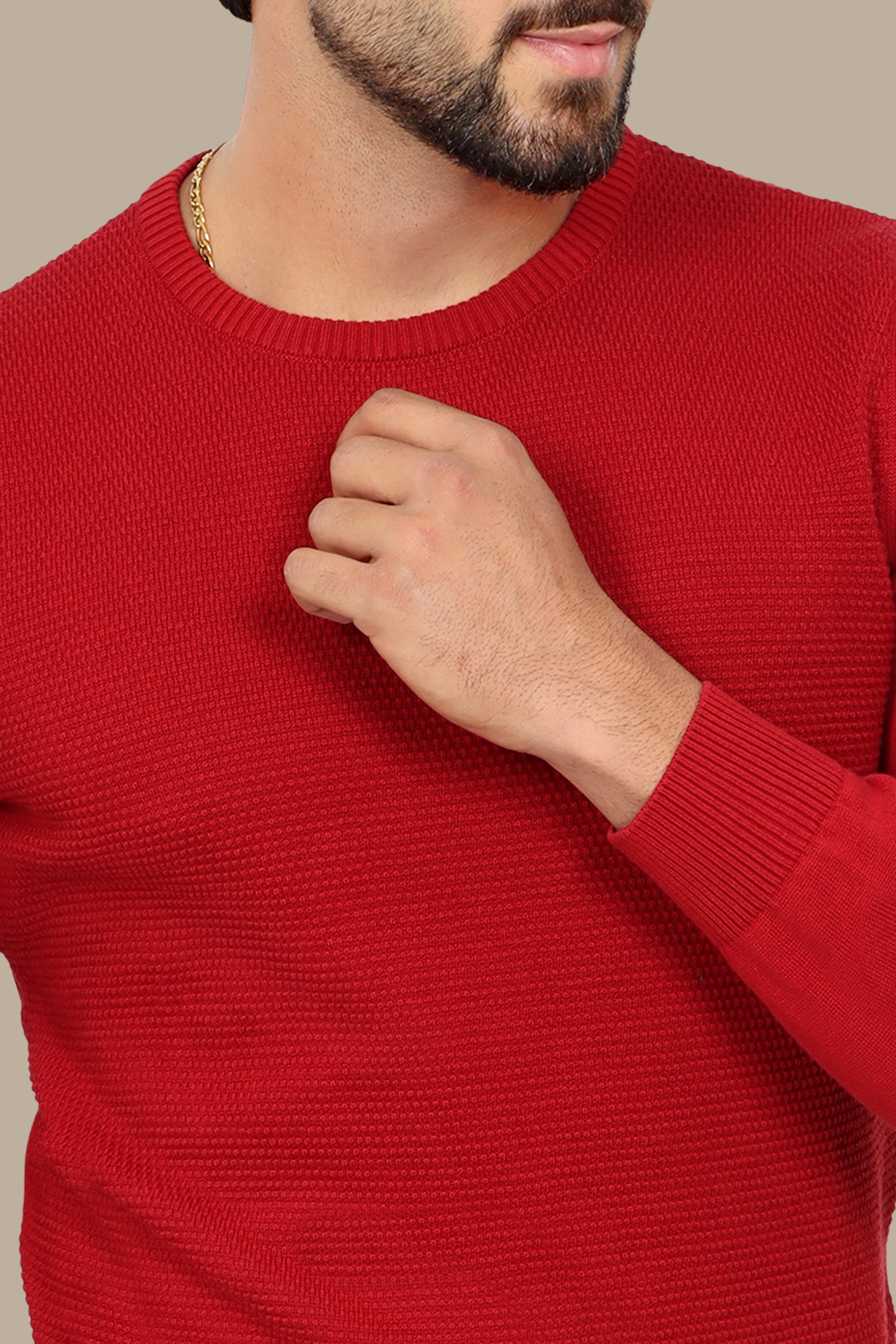 Red Round Neck Sweater with Bee Print