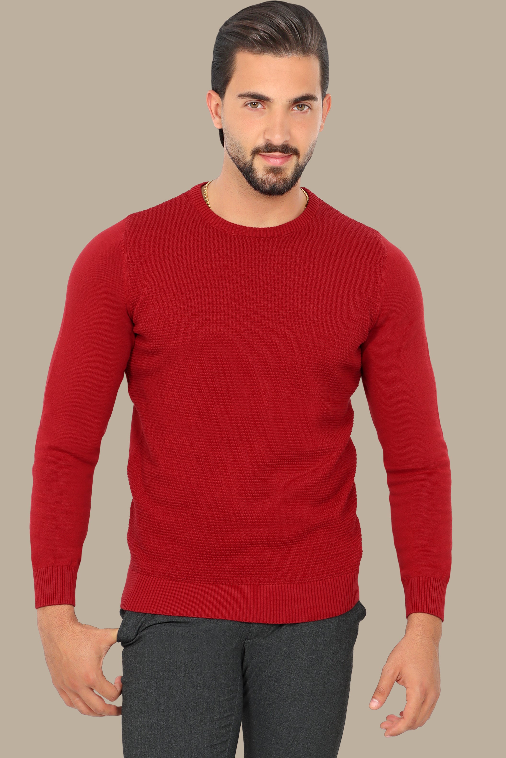 Red Round Neck Sweater with Bee Print