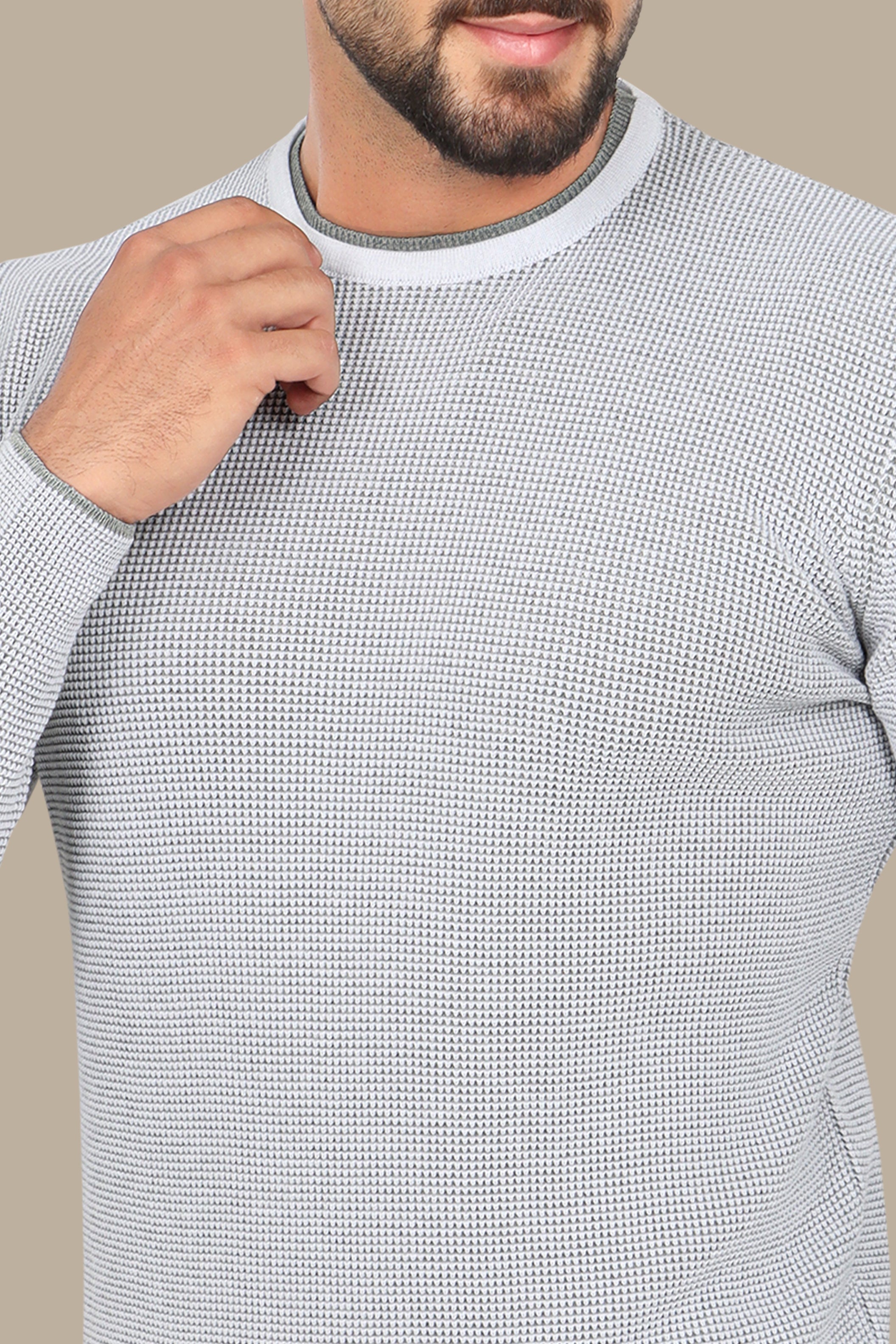 Light Grey Top with Structured Pattern and Double Collar