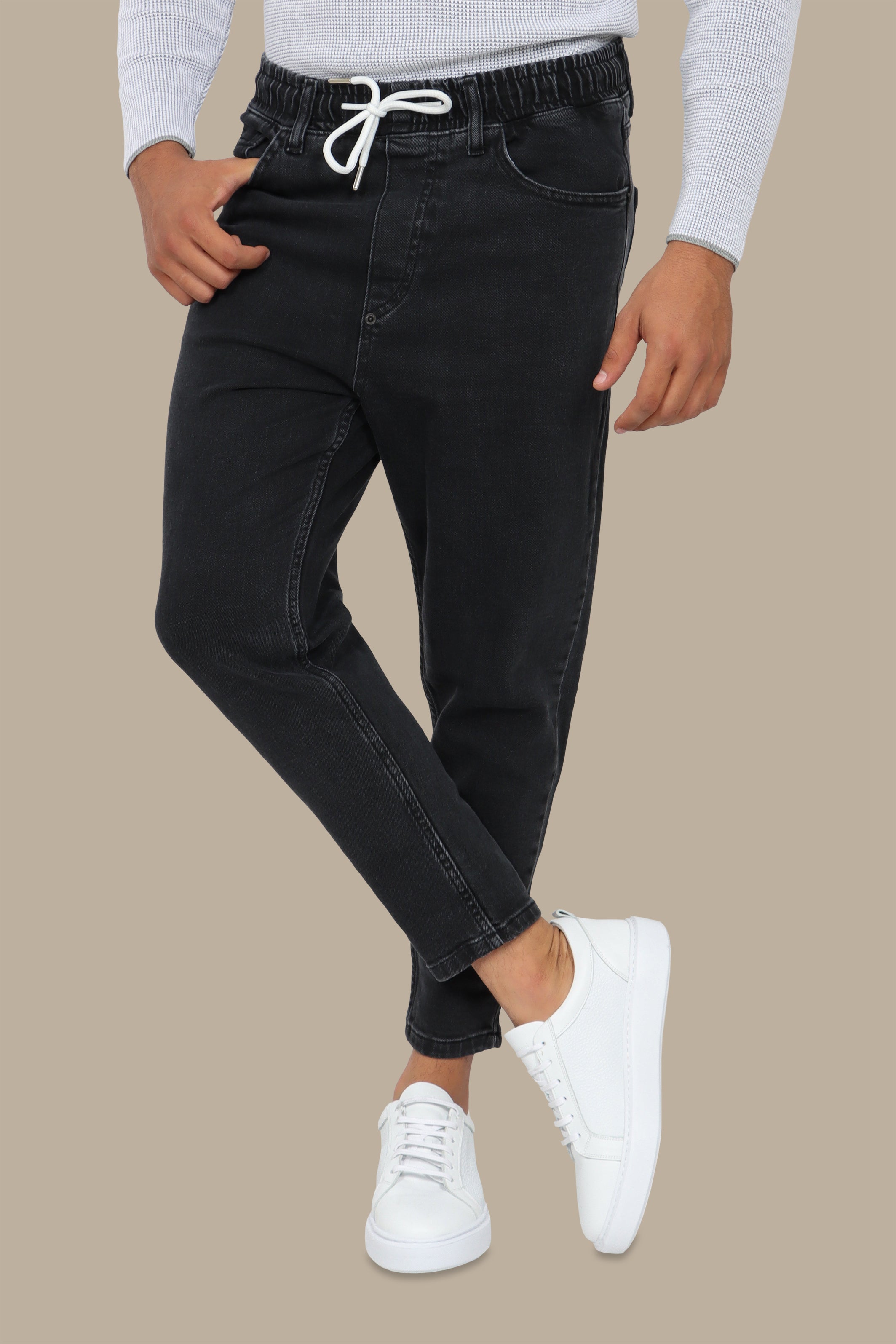 Jeans Jogger with Ribbon Black