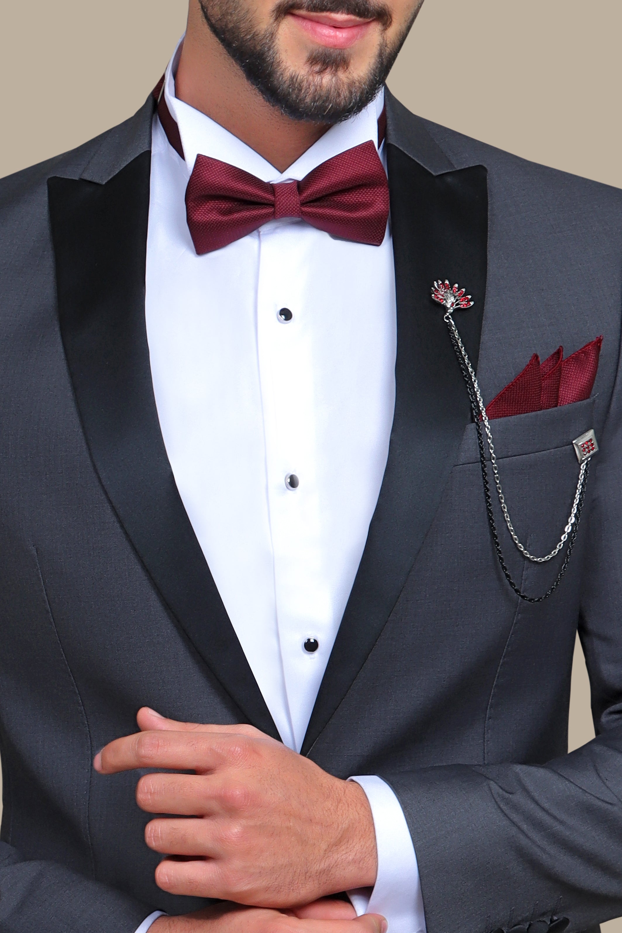 Dark Grey Plain Peak Tuxedo