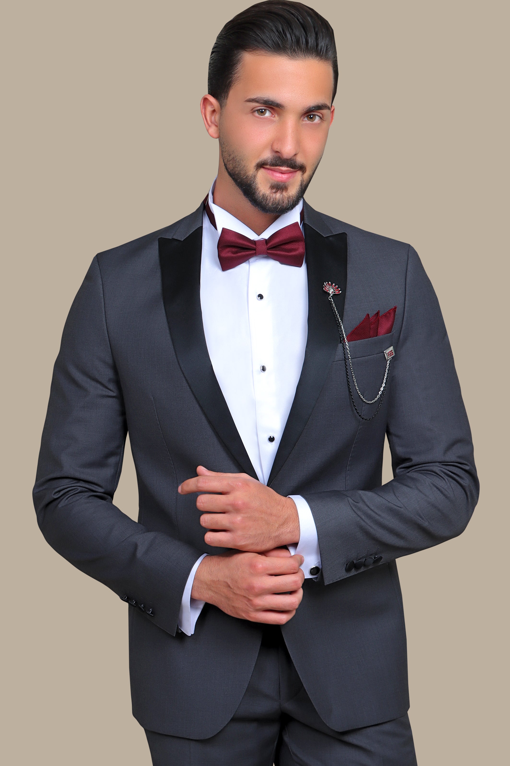 Dark Grey Plain Peak Tuxedo