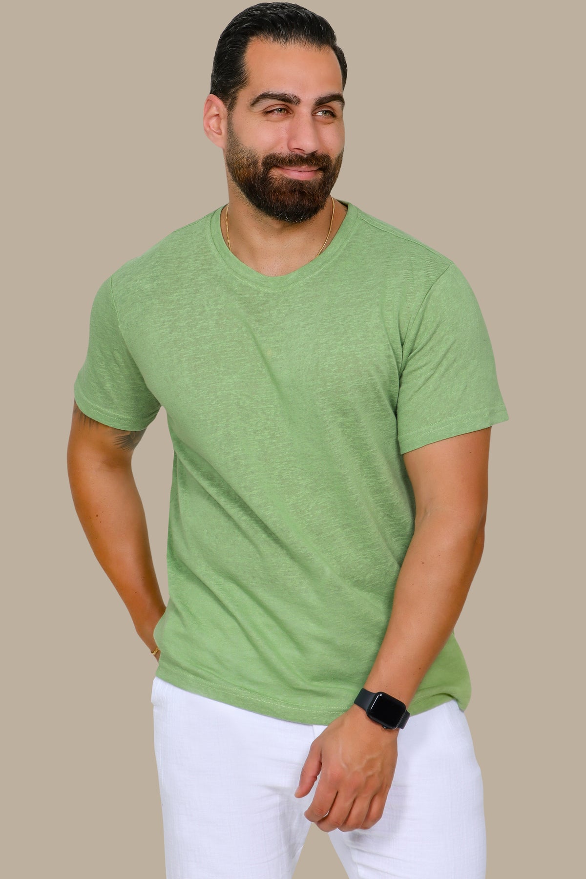 Linen Short Sleeve Round Neck T-Shirt