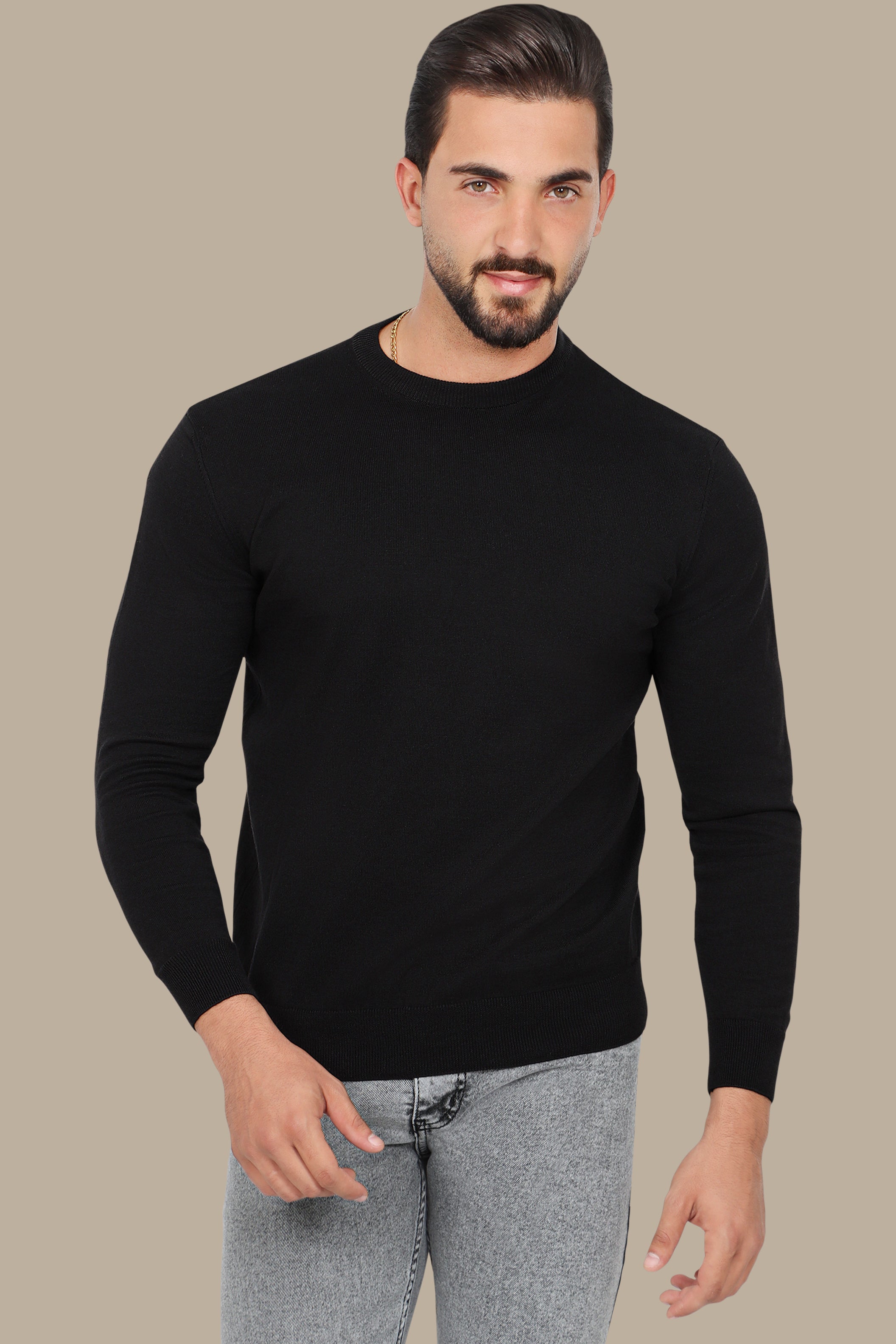 Black Basic Round Neck Sweater